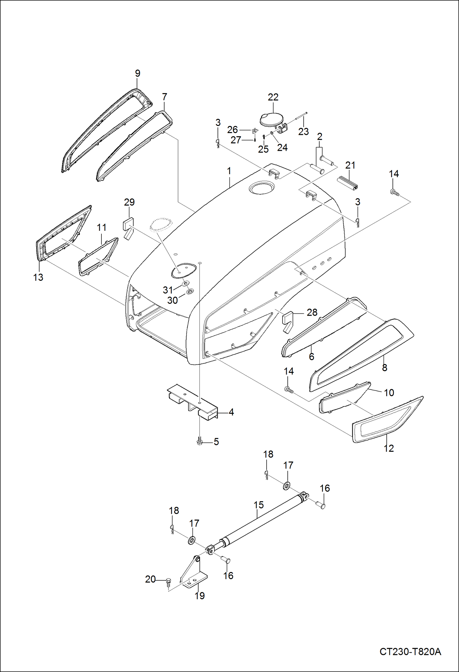 Схема запчастей Bobcat CT225 - HOOD (Engine) (S/N A59B11001 & Above) MAIN FRAME
