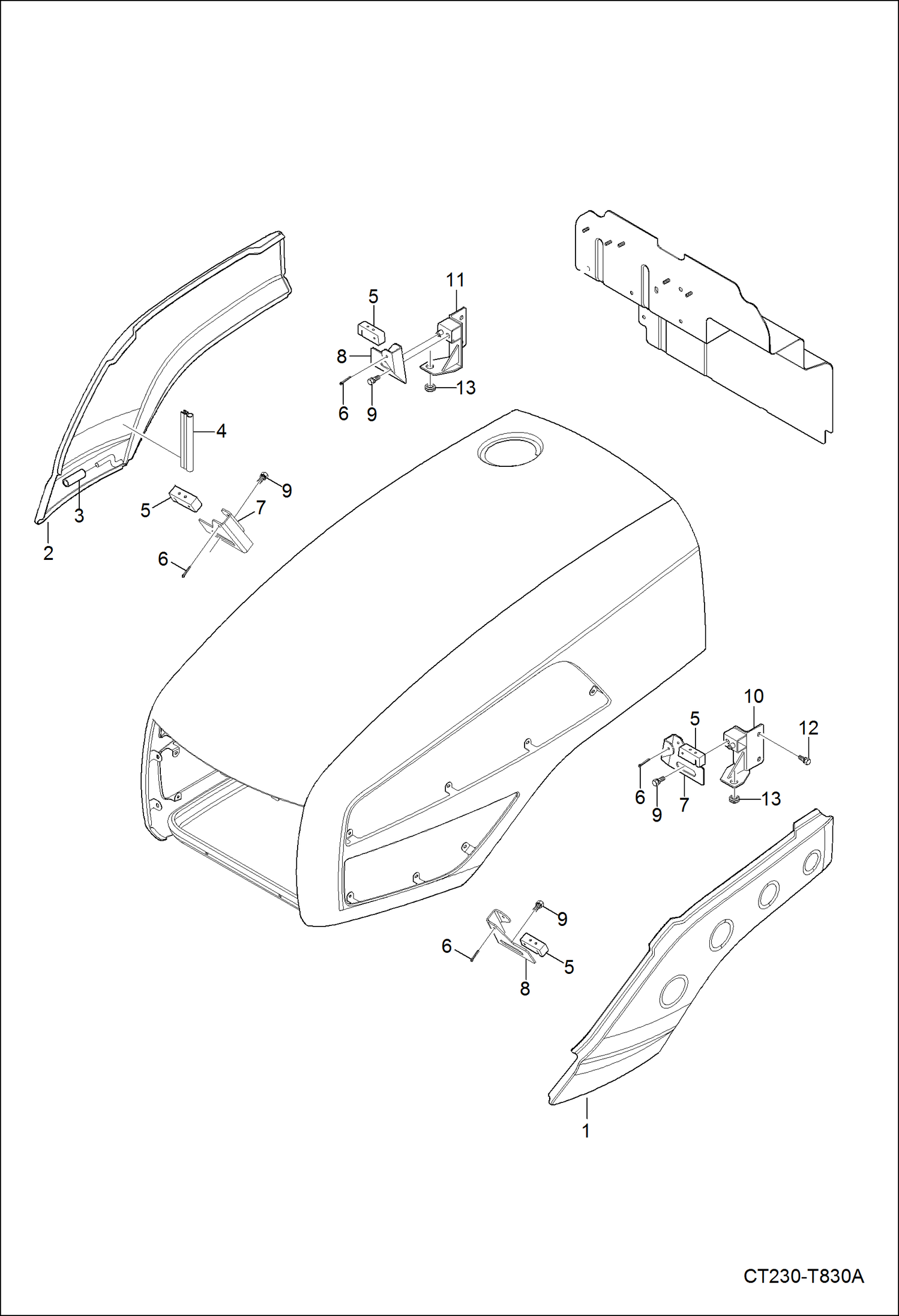 Схема запчастей Bobcat CT225 - HOOD (Sides) (S/N A59B11001 & Above) MAIN FRAME