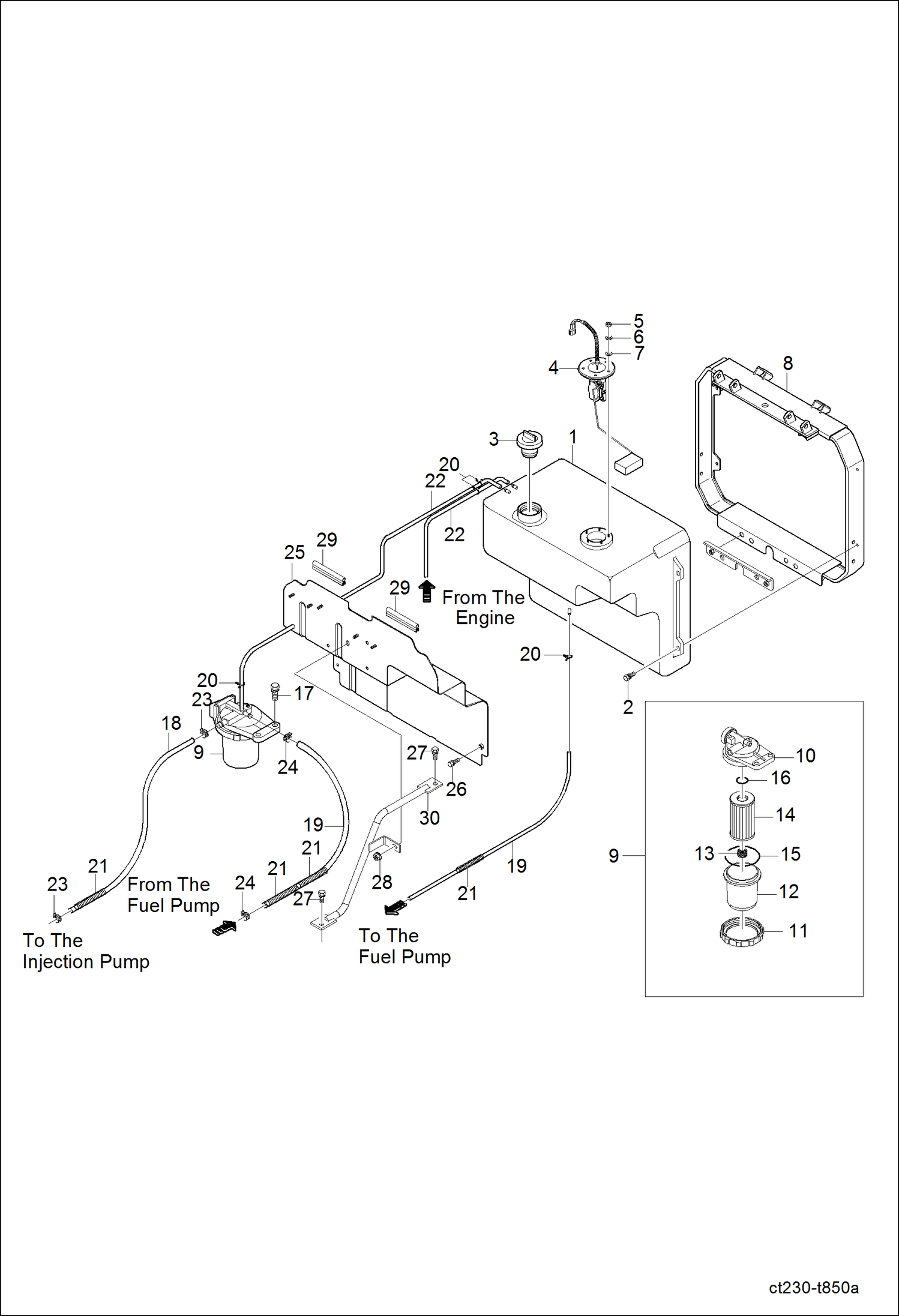 Схема запчастей Bobcat CT225 - FUEL TANK GROUP (S/N ABFJ11001 & Above) MAIN FRAME