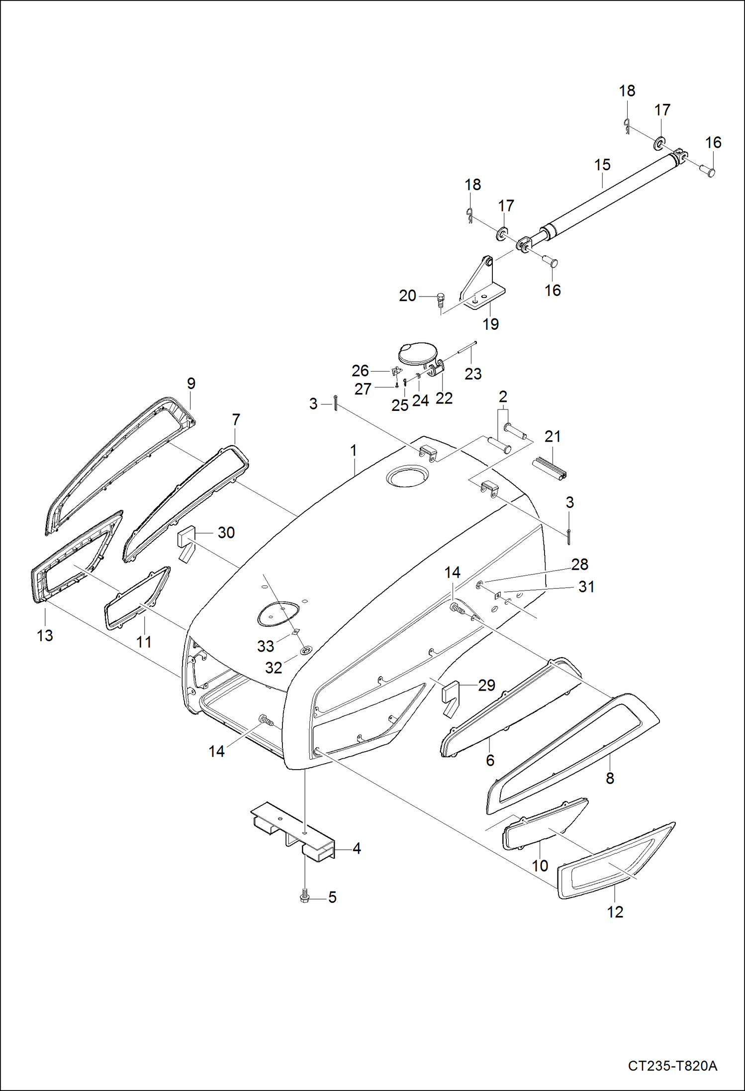 Схема запчастей Bobcat CT225 - HOOD (Engine) (S/N ABFJ11001 & Above) MAIN FRAME