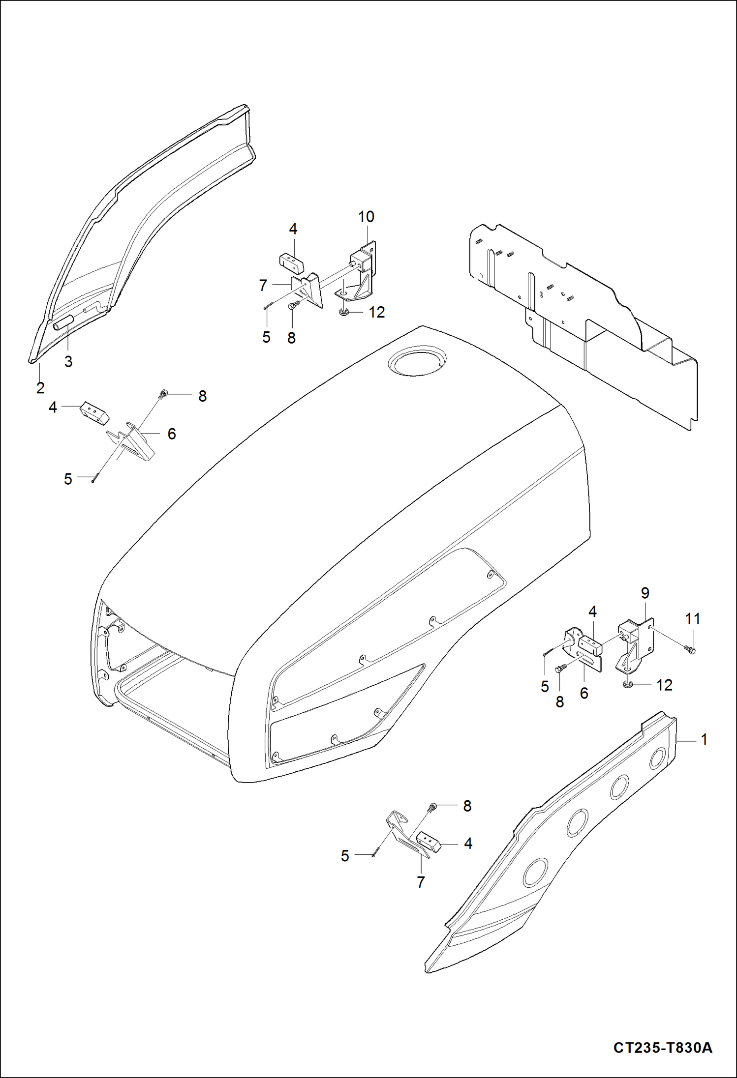 Схема запчастей Bobcat CT225 - HOOD (Sides) (S/N ABFJ11001 & Above) MAIN FRAME