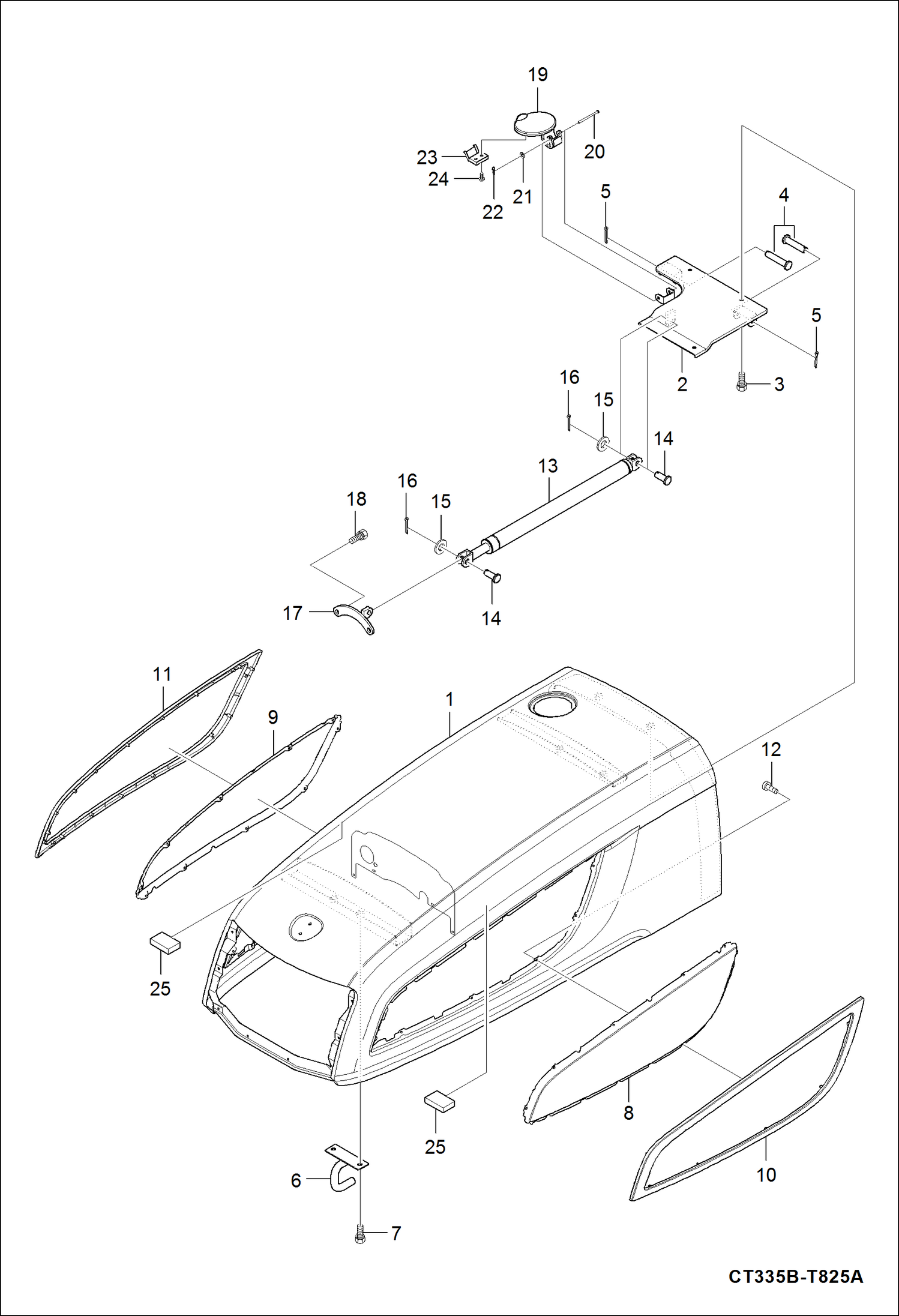 Схема запчастей Bobcat CT335 - HOOD (Engine) MAIN FRAME