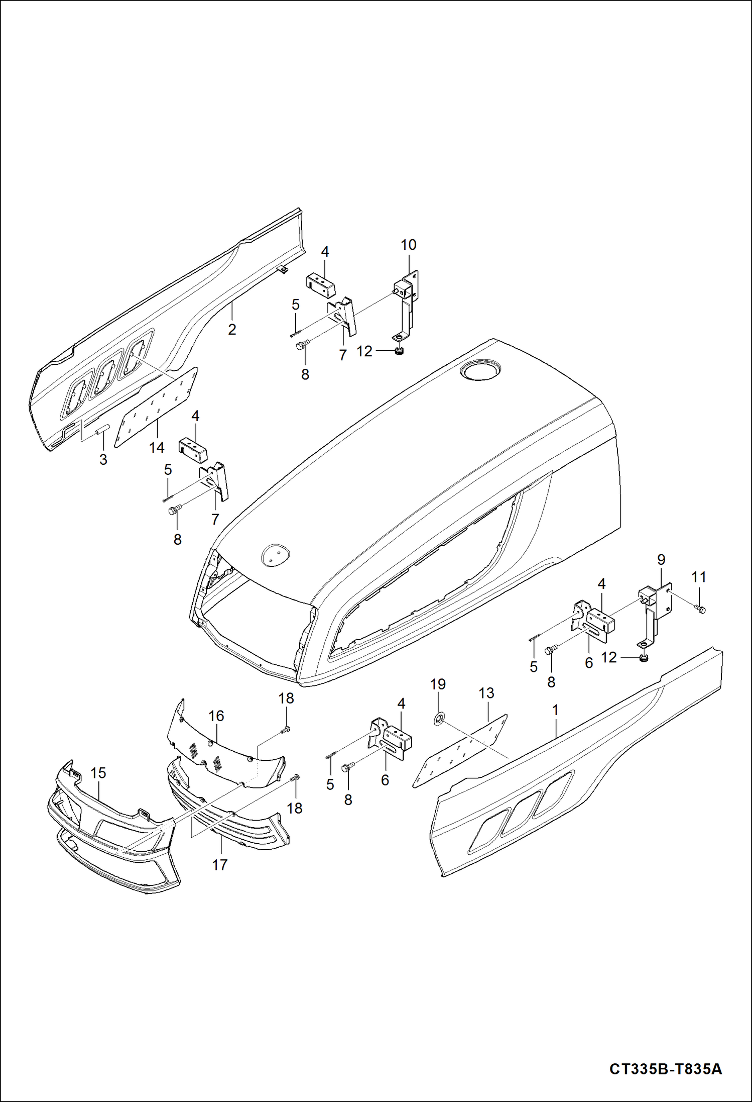 Схема запчастей Bobcat CT335 - HOOD (Front & Sides) MAIN FRAME