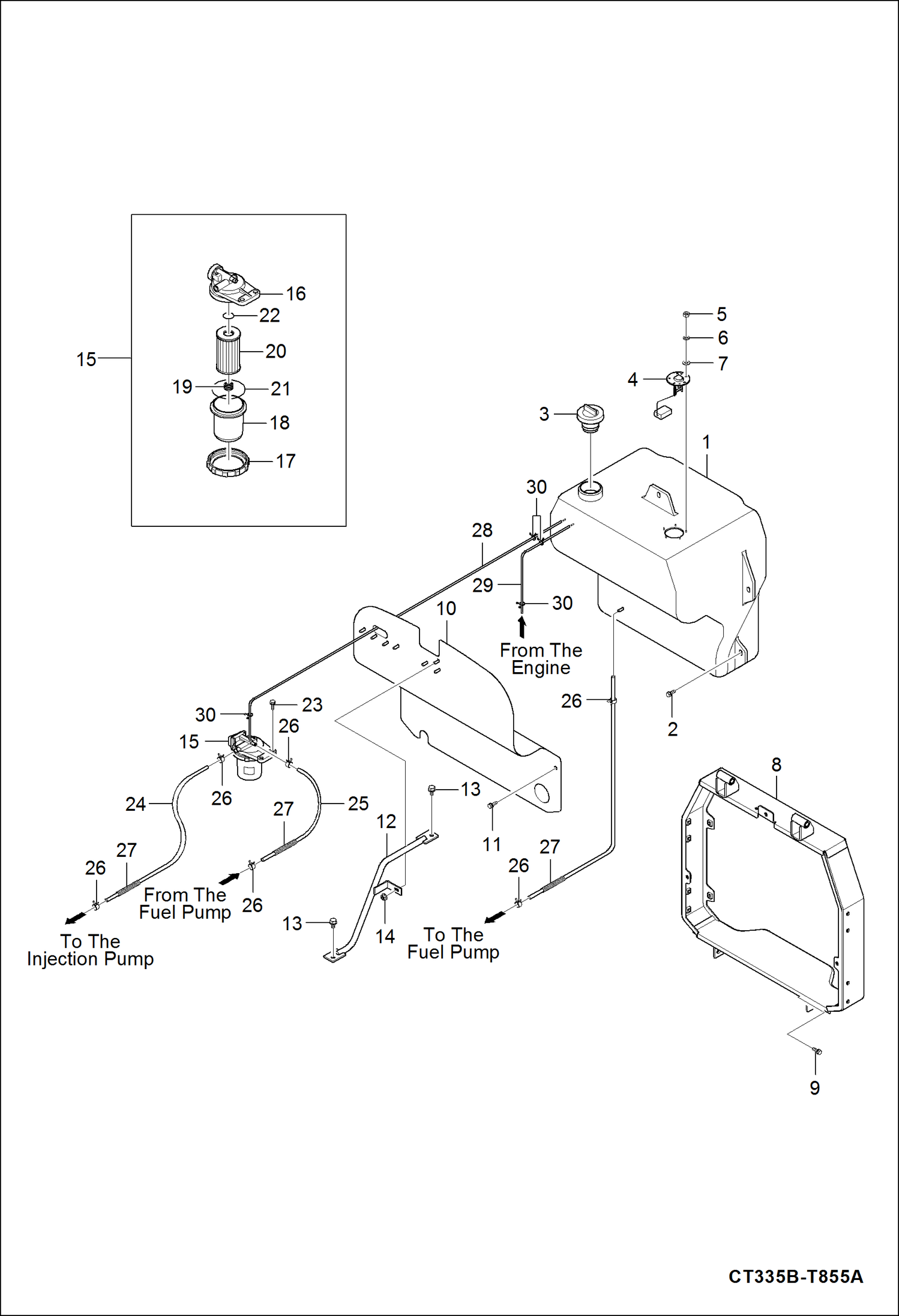 Схема запчастей Bobcat CT335 - FUEL TANK GROUP MAIN FRAME