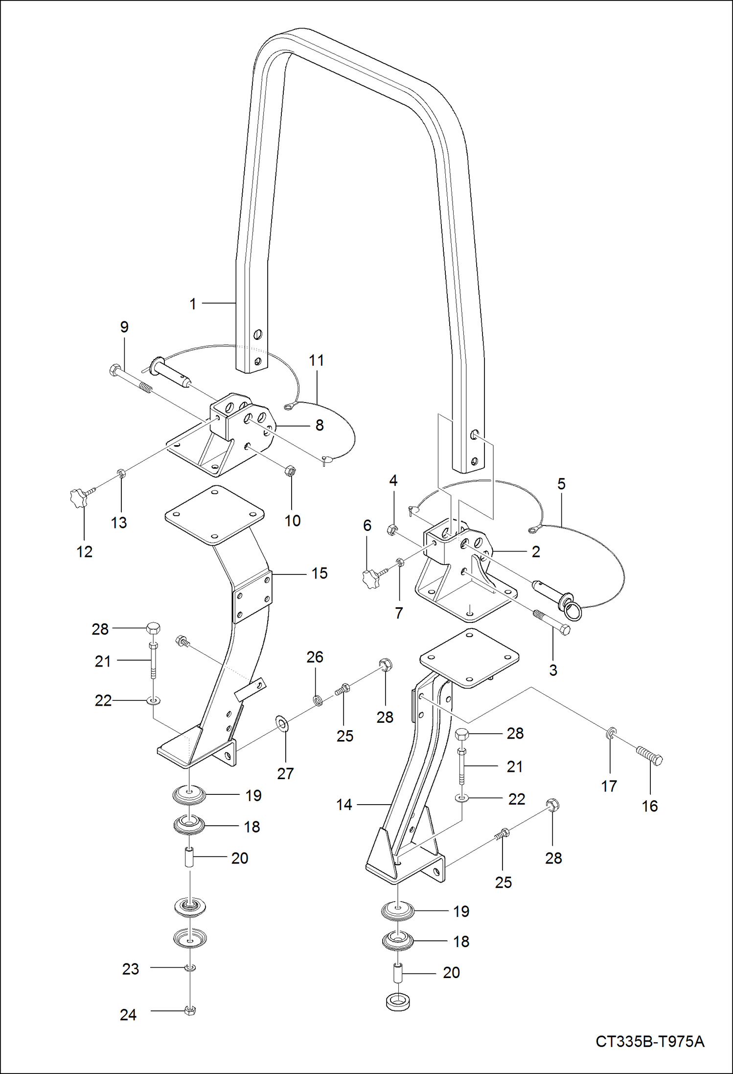 Схема запчастей Bobcat CT335 - ROPS GROUP MAIN FRAME