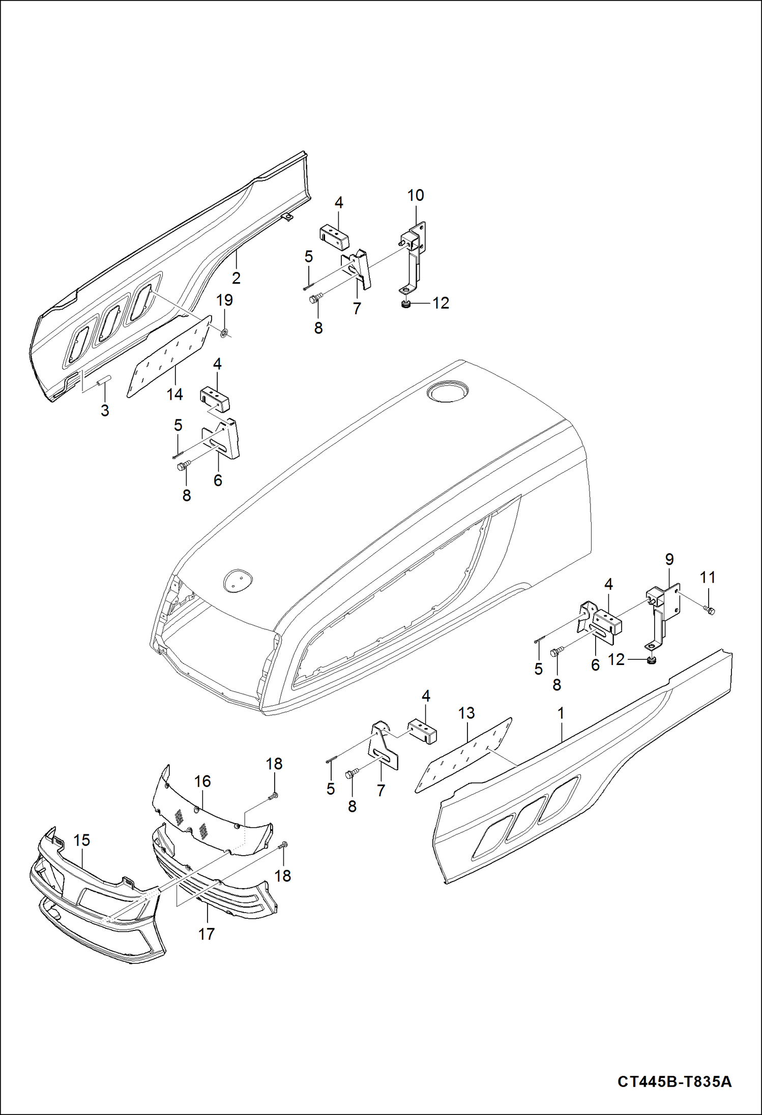 Схема запчастей Bobcat CT440 - HOOD GROUP (Front & Sides) MAIN FRAME