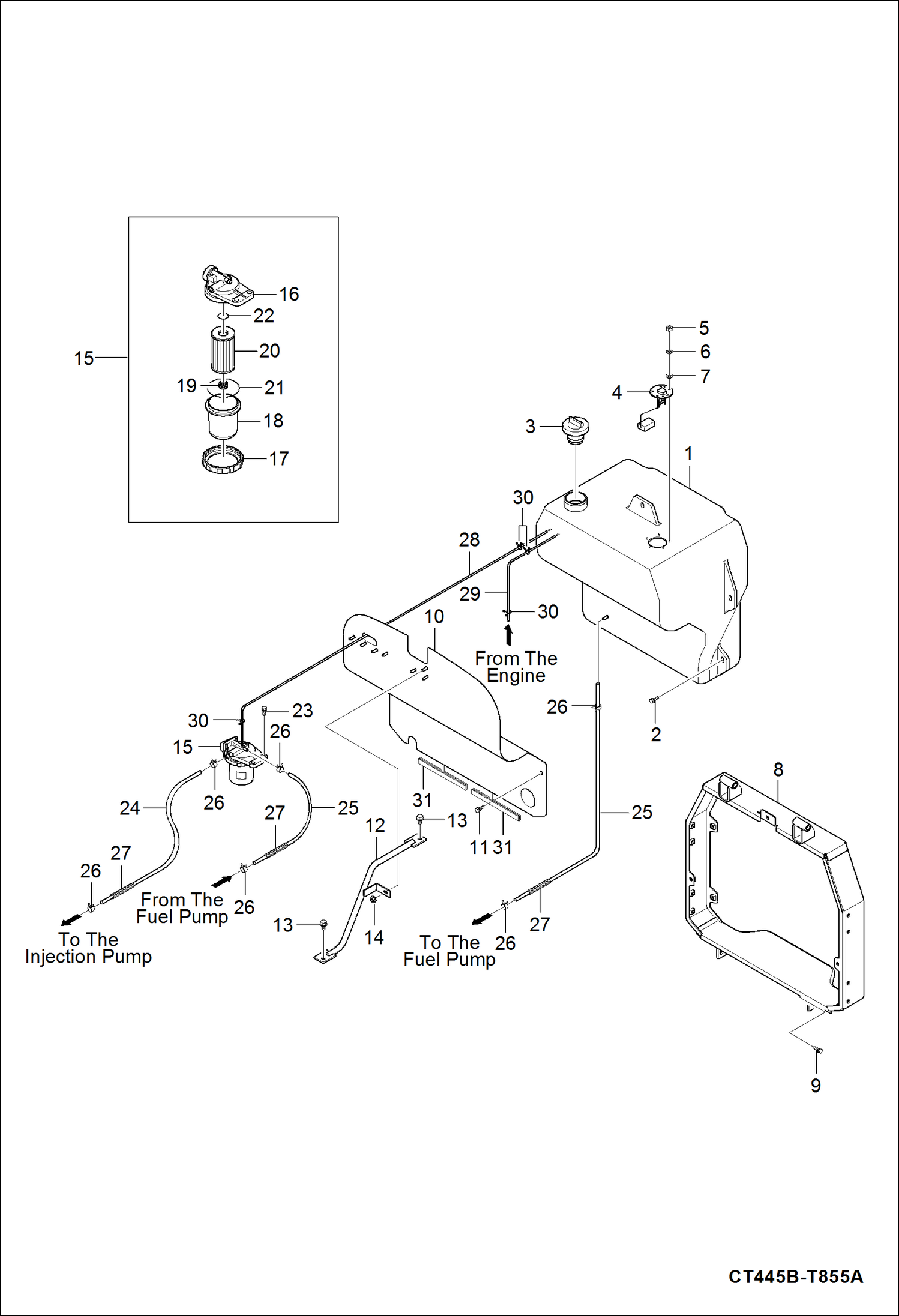 Схема запчастей Bobcat CT440 - FUEL TANK GROUP MAIN FRAME