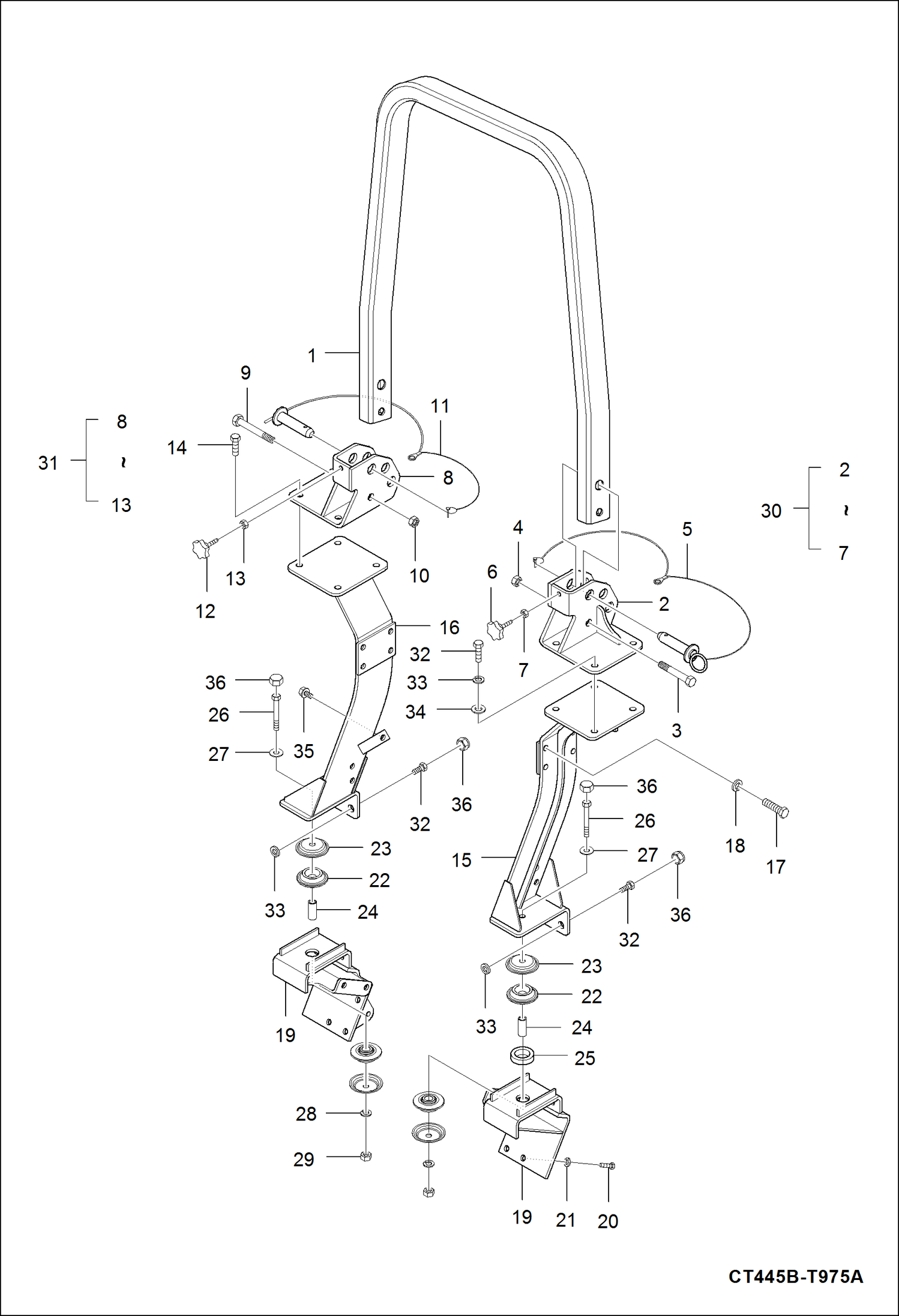 Схема запчастей Bobcat CT440 - ROPS GROUP MAIN FRAME