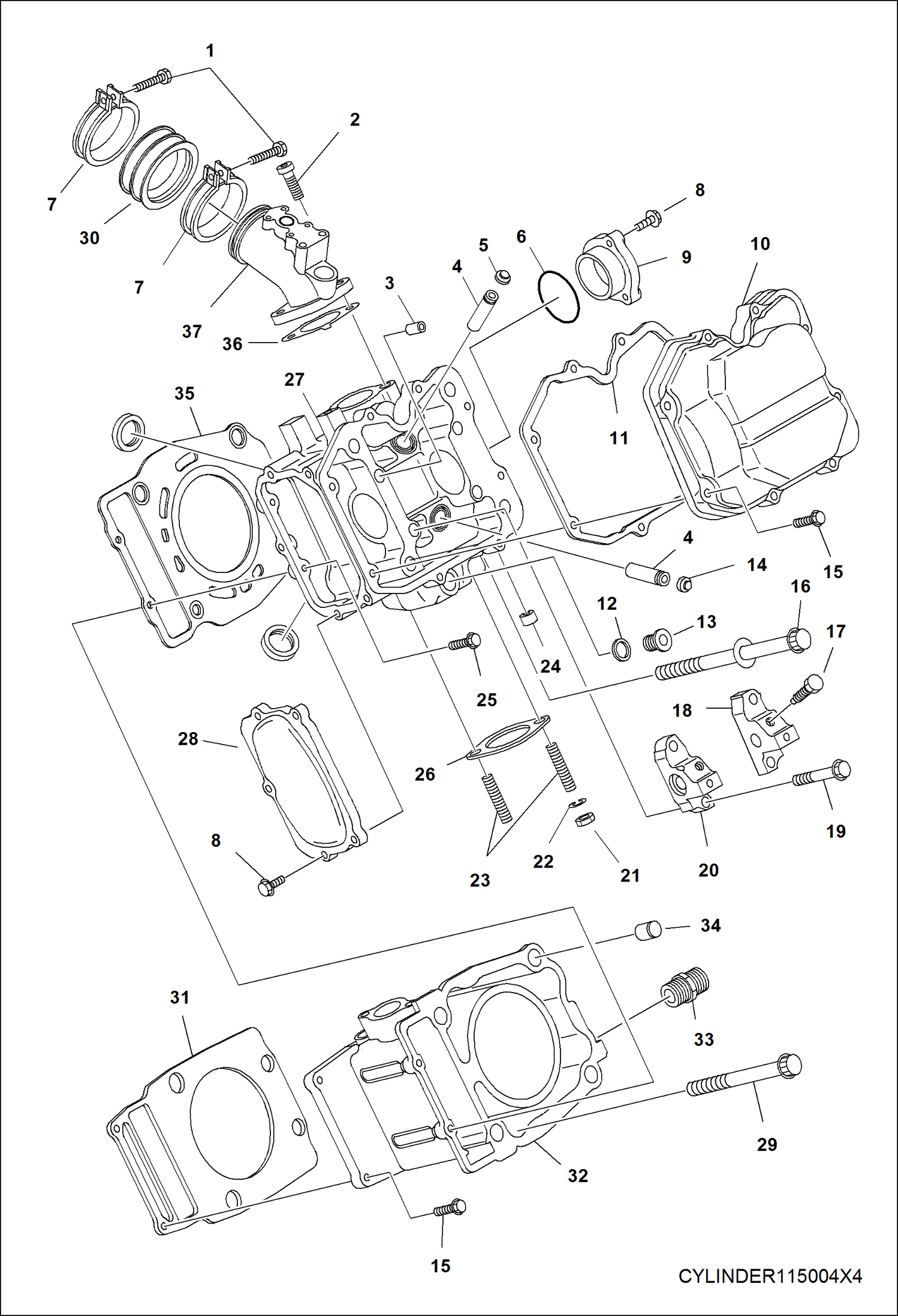 Схема запчастей Bobcat 3400 - ENGINE, CYLINDER POWER UNIT