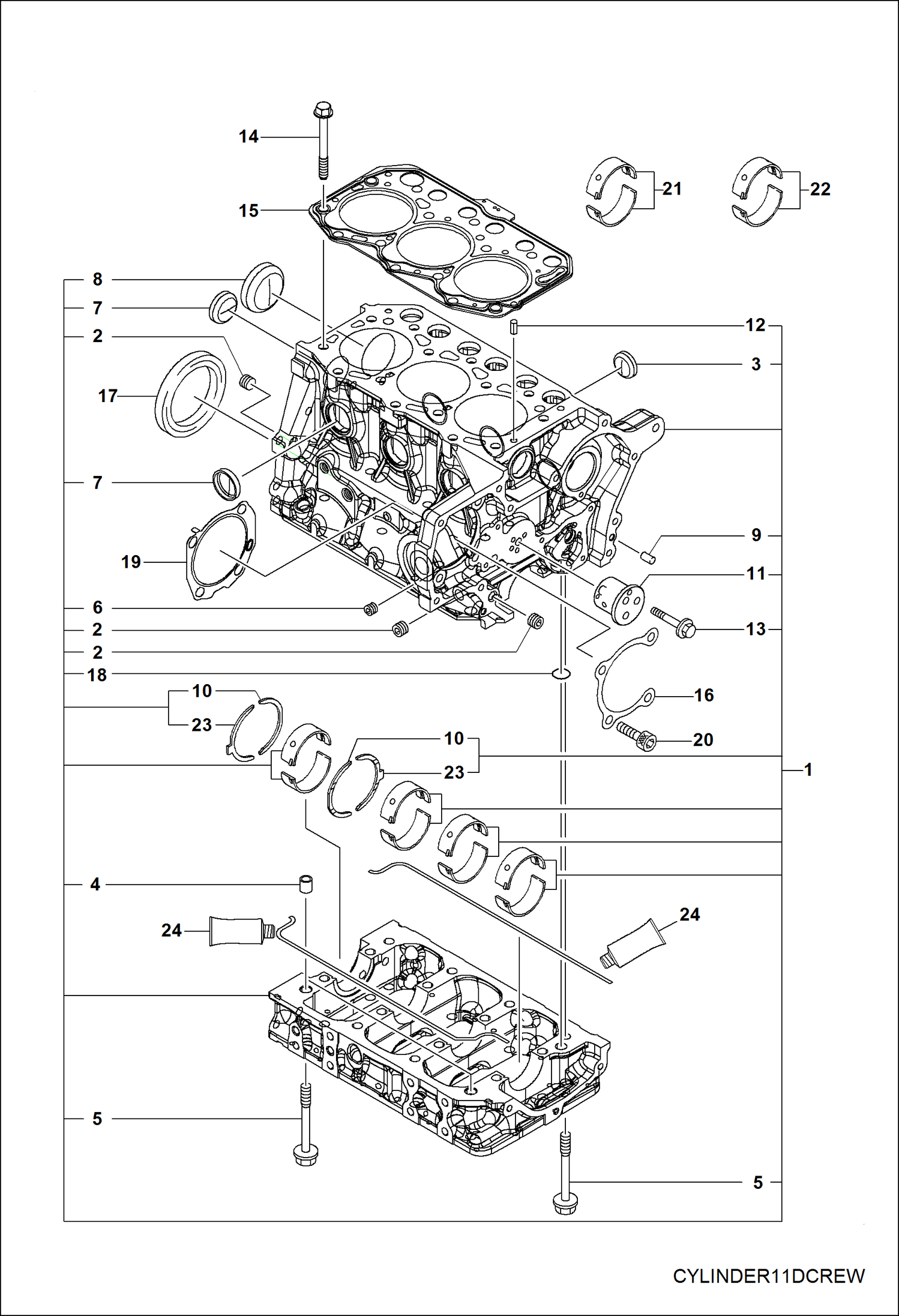 Схема запчастей Bobcat 3400 - ENGINE, CYLINDER BLOCK POWER UNIT