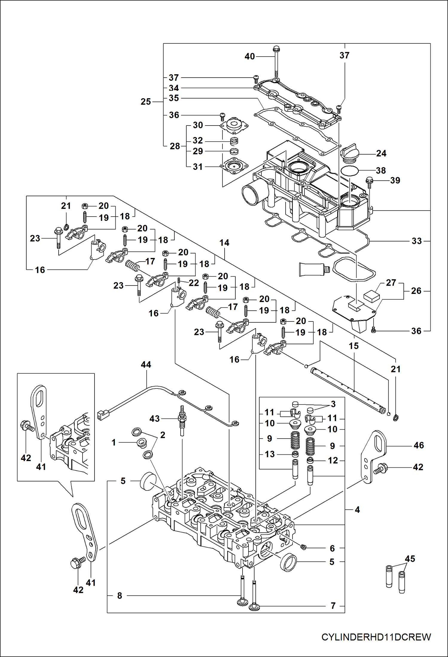 Схема запчастей Bobcat 3400 - ENGINE, CYLINDER HEAD & BONNET POWER UNIT