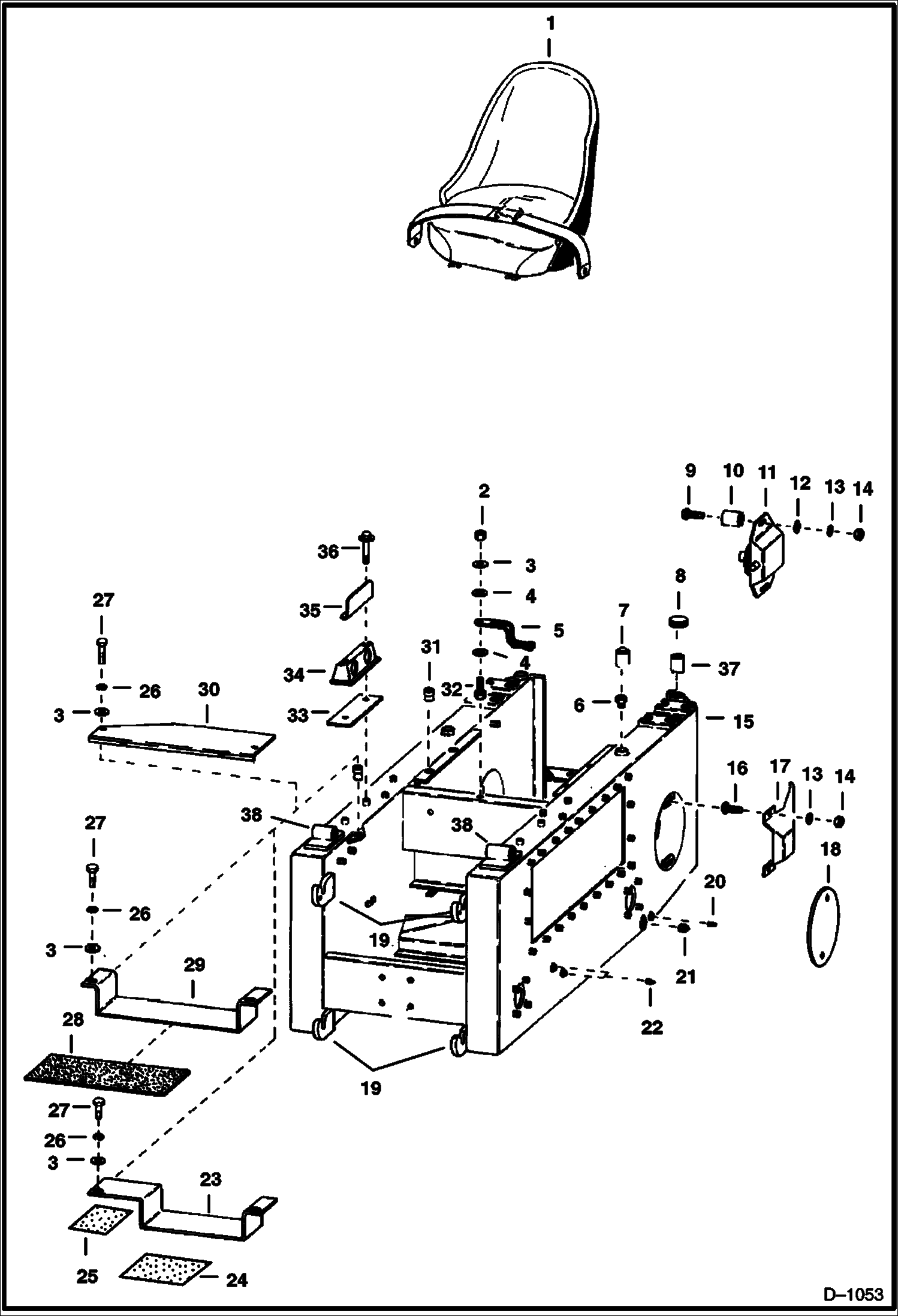 Схема запчастей Bobcat 600s - MAIN FRAME ATTACHING PARTS Left Side Illustrated MAIN FRAME