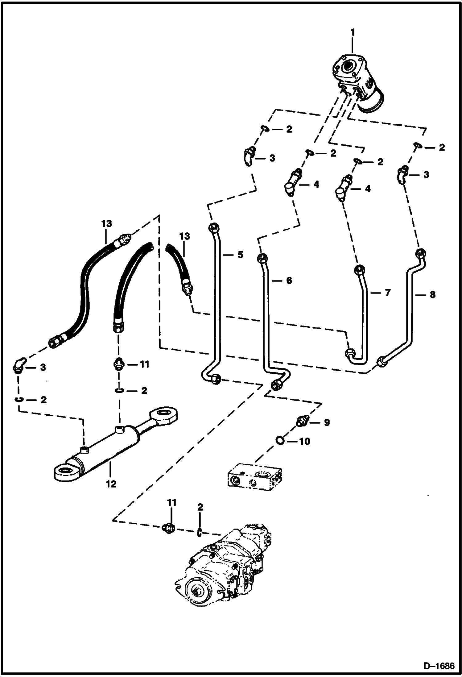 Схема запчастей Bobcat Articulated Loaders - STEERING HYDRAULICS (S/N 13061 & Abv) HYDRAULIC SYSTEM