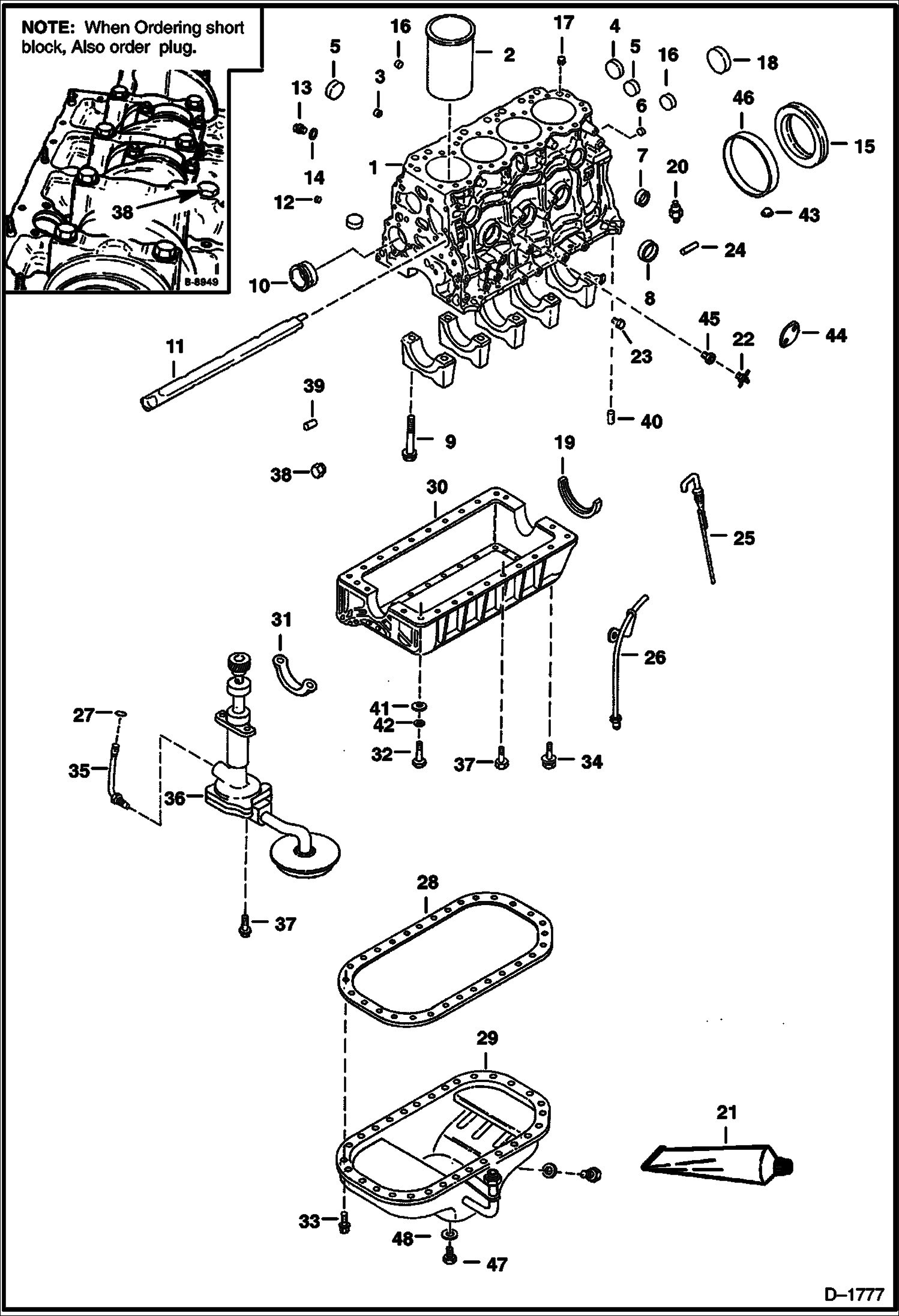 Схема запчастей Bobcat 800s - CYLINDER BLOCK & OIL PAN POWER UNIT