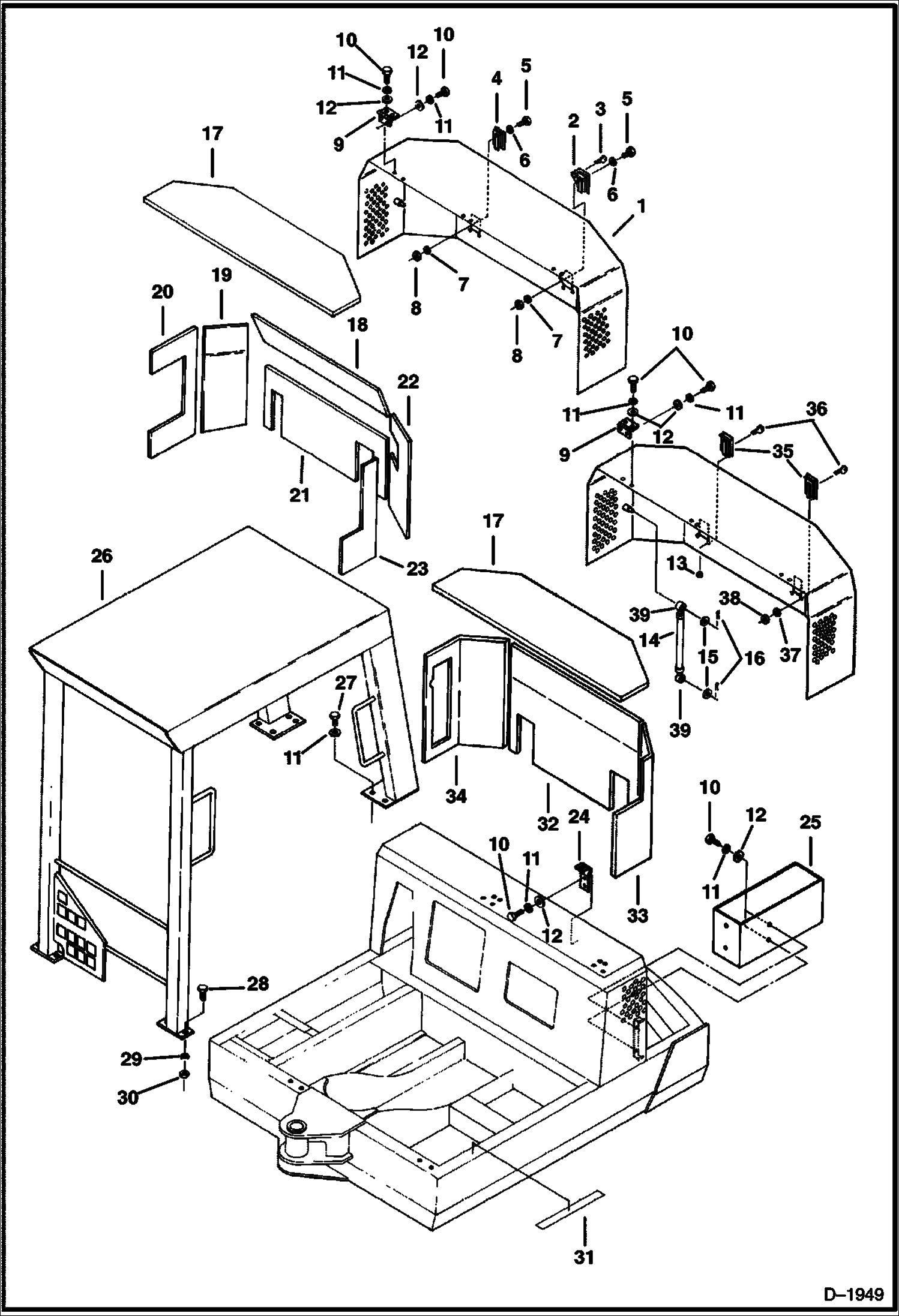 Схема запчастей Bobcat 225 - MACHINE CANOPY & ENGINE COVER MAIN FRAME
