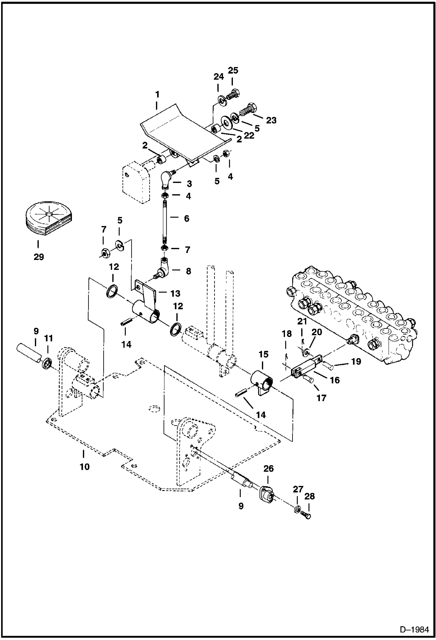 Схема запчастей Bobcat 220 - CONTROL PEDAL Auxiliary Hydraulics CONTROLS
