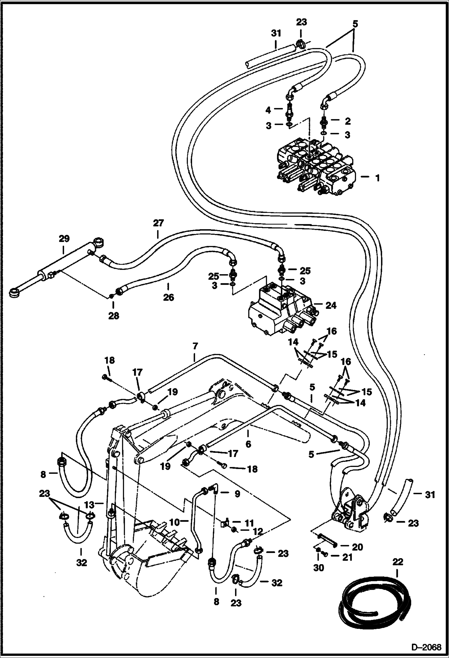 Схема запчастей Bobcat 225 - HYDRAULIC CIRCUITRY Bucket and Boom Swing HYDRAULIC SYSTEM