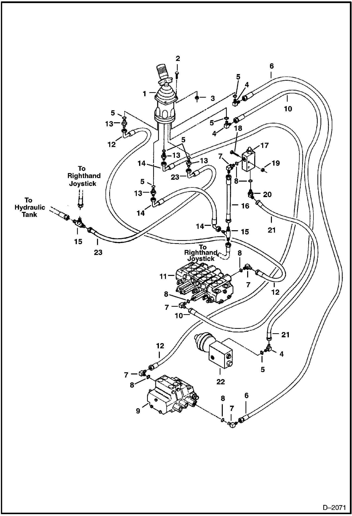 Схема запчастей Bobcat 225 - HYDRAULIC CIRCUITRY (L.H. Joystick Controls) (Arm & Swing) ISO Control Pattern HYDRAULIC SYSTEM