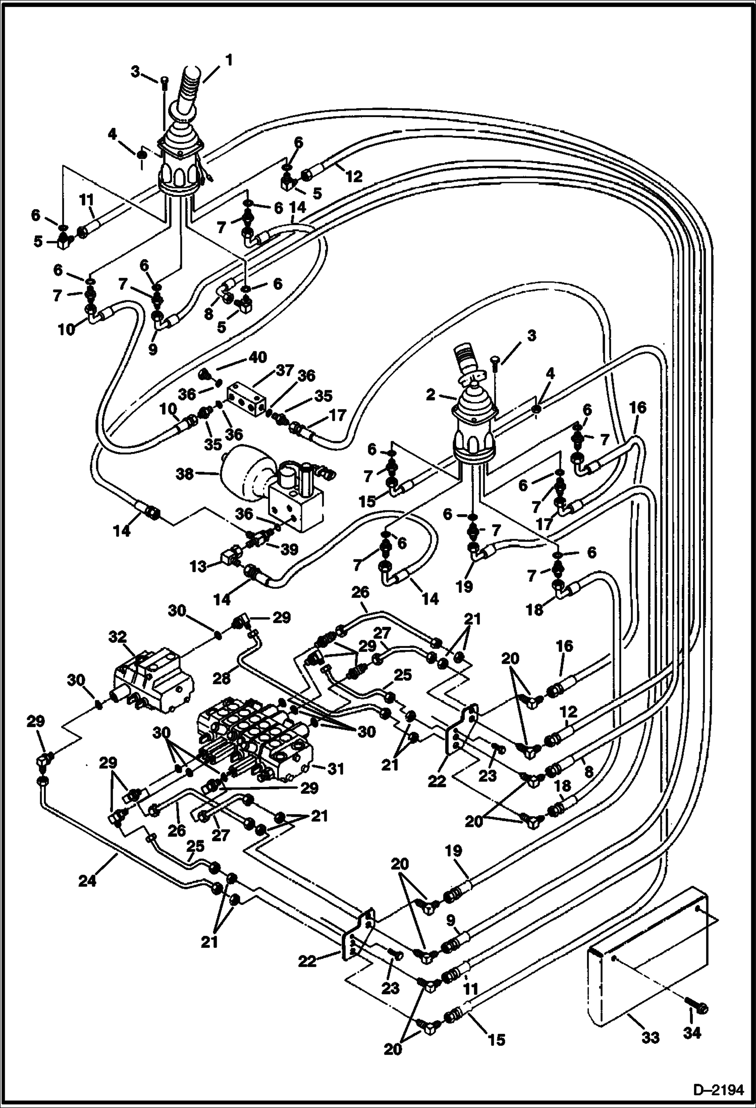 Схема запчастей Bobcat 220 - HYDRAULIC CIRCUITRY (Joystick Controls) (ISO) HYDRAULIC SYSTEM