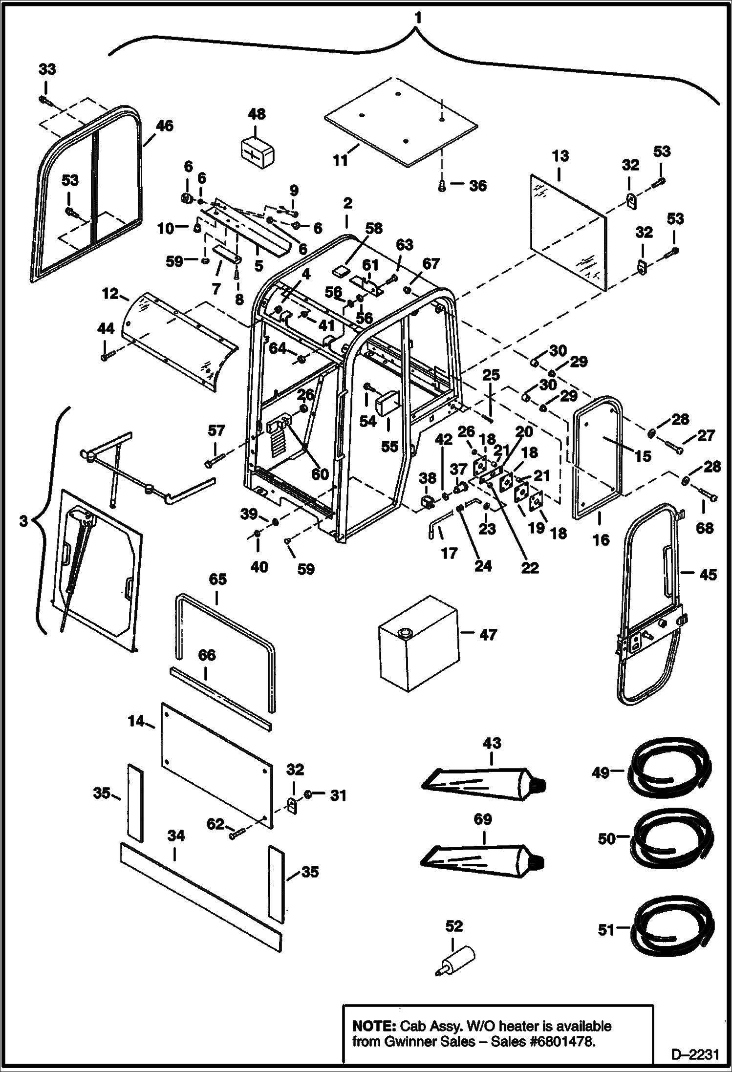 Схема запчастей Bobcat 322 - OPERATOR CAB MAIN FRAME
