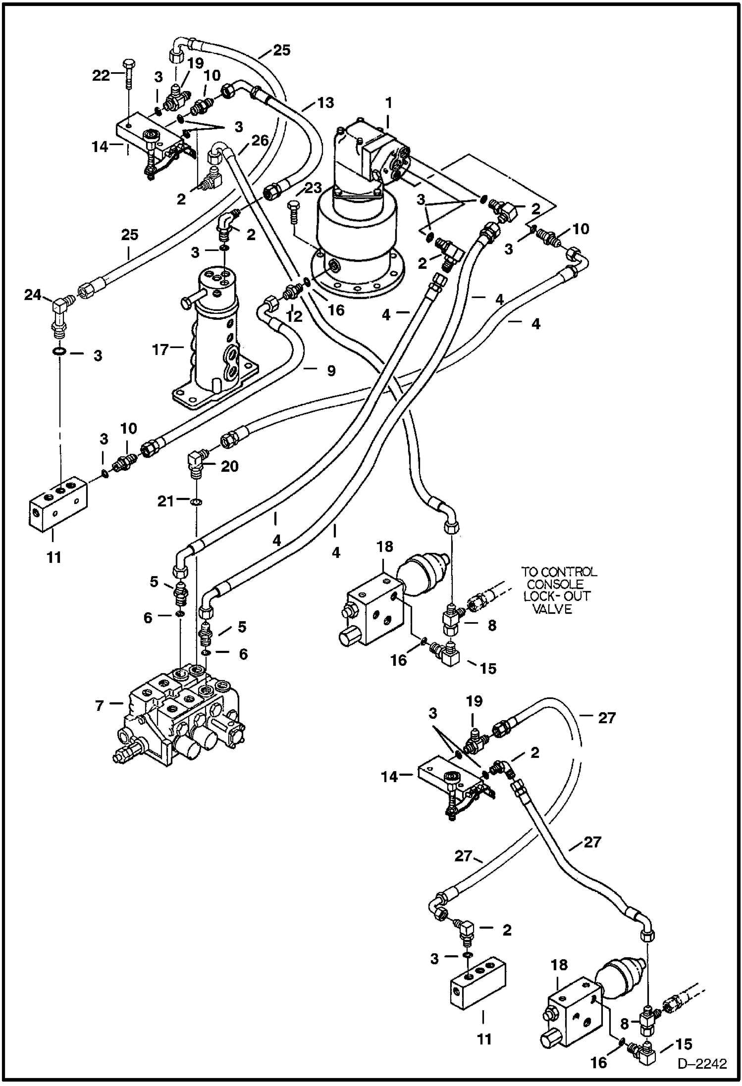 Схема запчастей Bobcat 331 - HYDRAULIC CIRCUITRY (Valve to Swing Motor to 2 Speed Valve) (S/N 512911001-512911056) HYDRAULIC SYSTEM