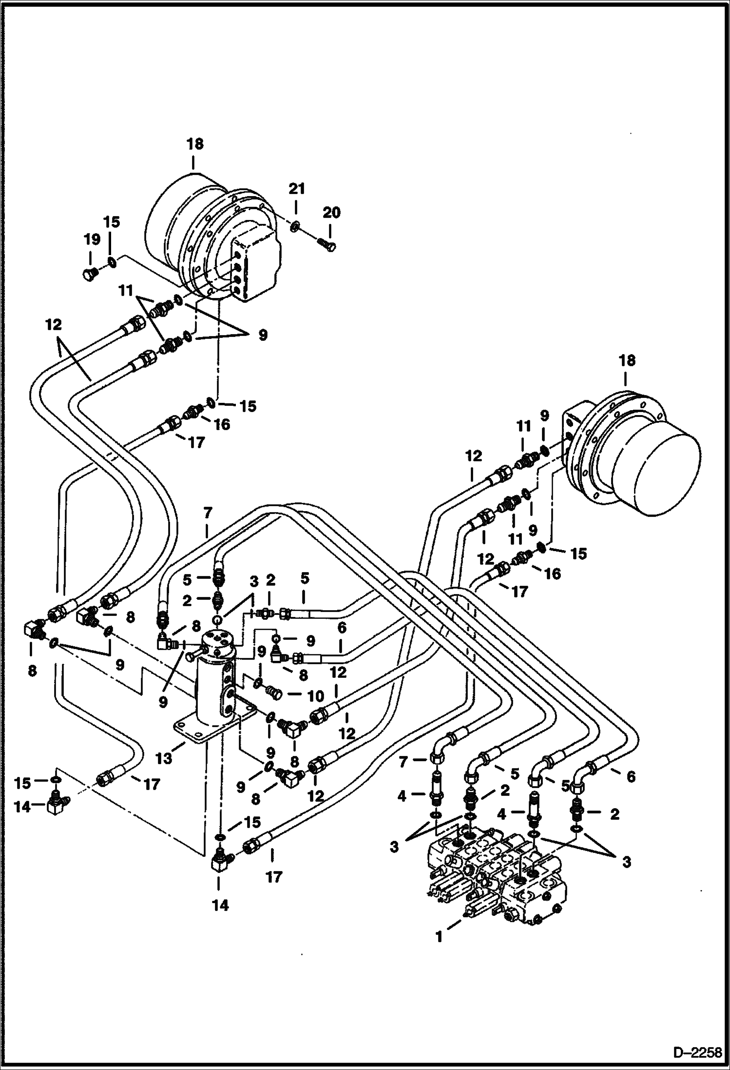 Схема запчастей Bobcat 225 - HYDRAULIC CIRCUITRY W/Swivel Joint 6800524 Valve to Swivel joint to Travel Motor HYDRAULIC SYSTEM
