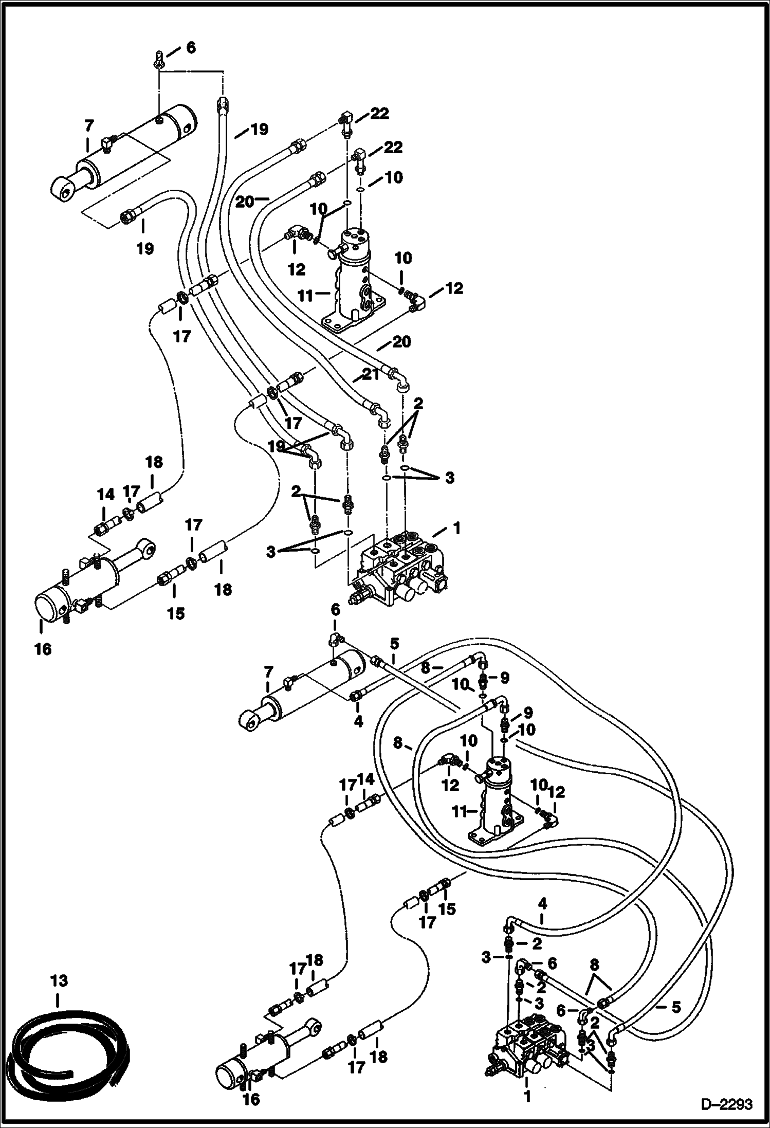 Схема запчастей Bobcat 331 - HYDRAULIC CIRCUITRY (Valve to Blade Cylinder to Swing Cylinder) (S/N 512911138-512912999) HYDRAULIC SYSTEM