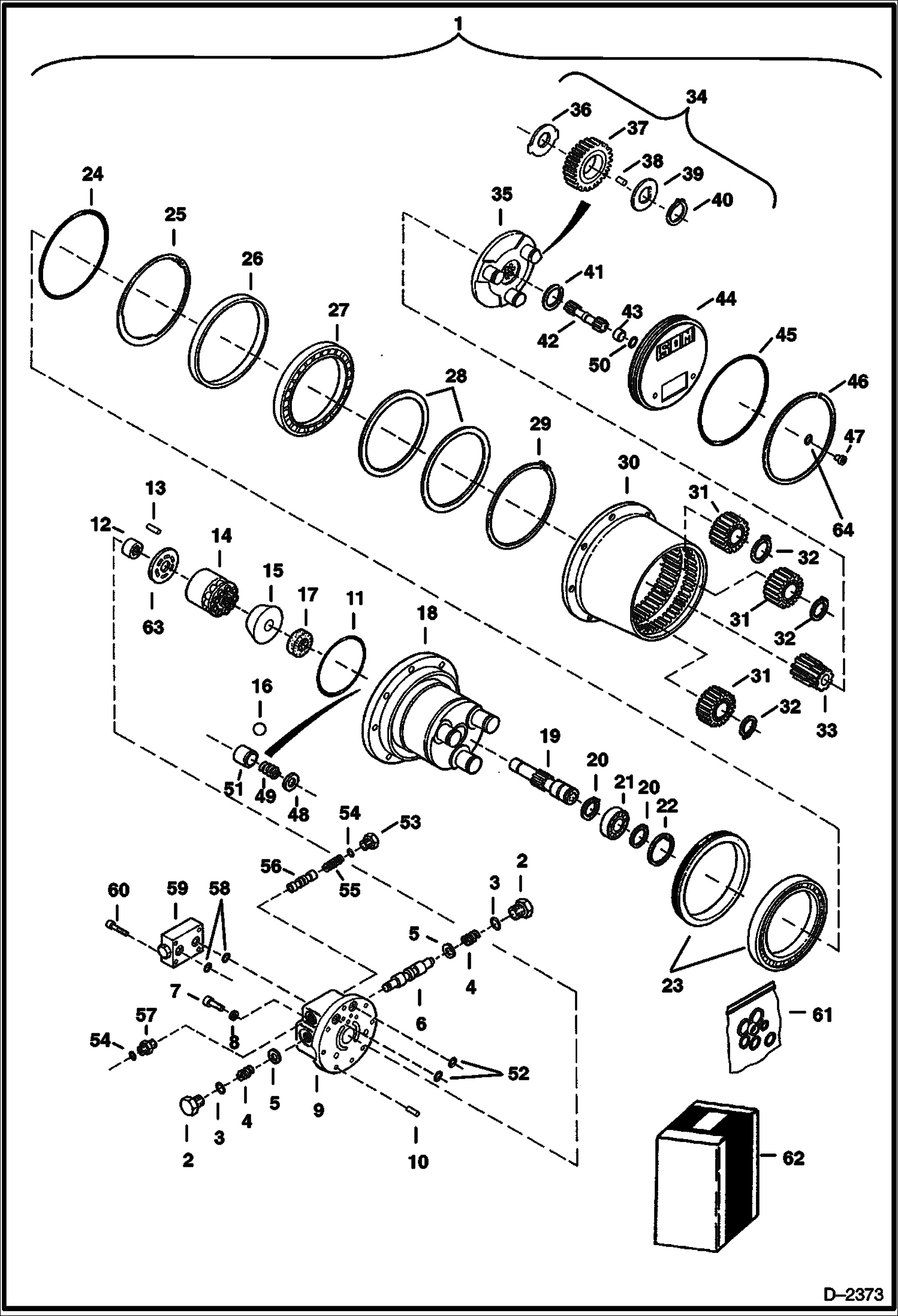 Схема запчастей Bobcat 334 - TRAVEL MOTOR (S/N 512913405 - 512913929) HYDRAULIC SYSTEM