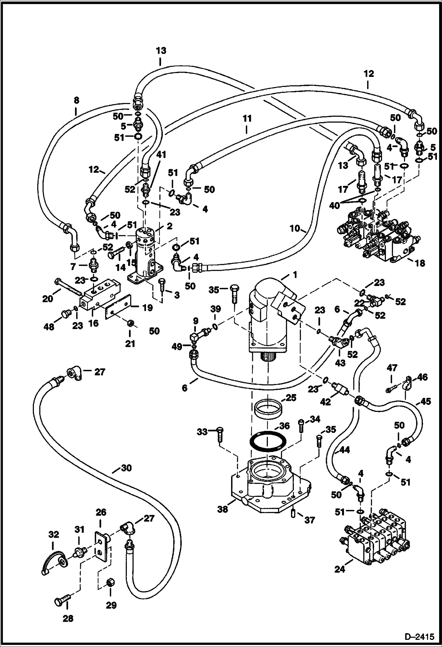 Схема запчастей Bobcat 328 - HYDRAULIC CIRCUITRY (Valve to Swivel Joint to Drain Block) (S/N 514014900 & Above and 516611001 & Above) HYDRAULIC SYSTEM