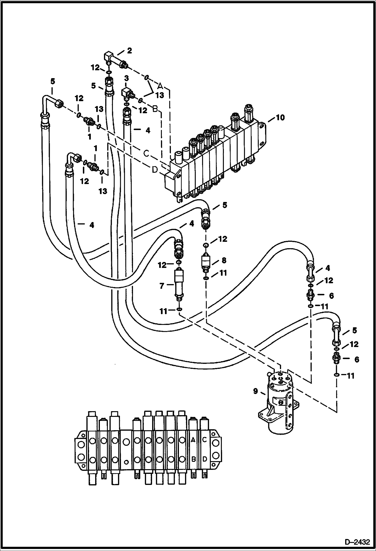Схема запчастей Bobcat 337 - HYDRAULIC CIRCUITRY (Control Valve to Swivel Joint) HYDRAULIC SYSTEM