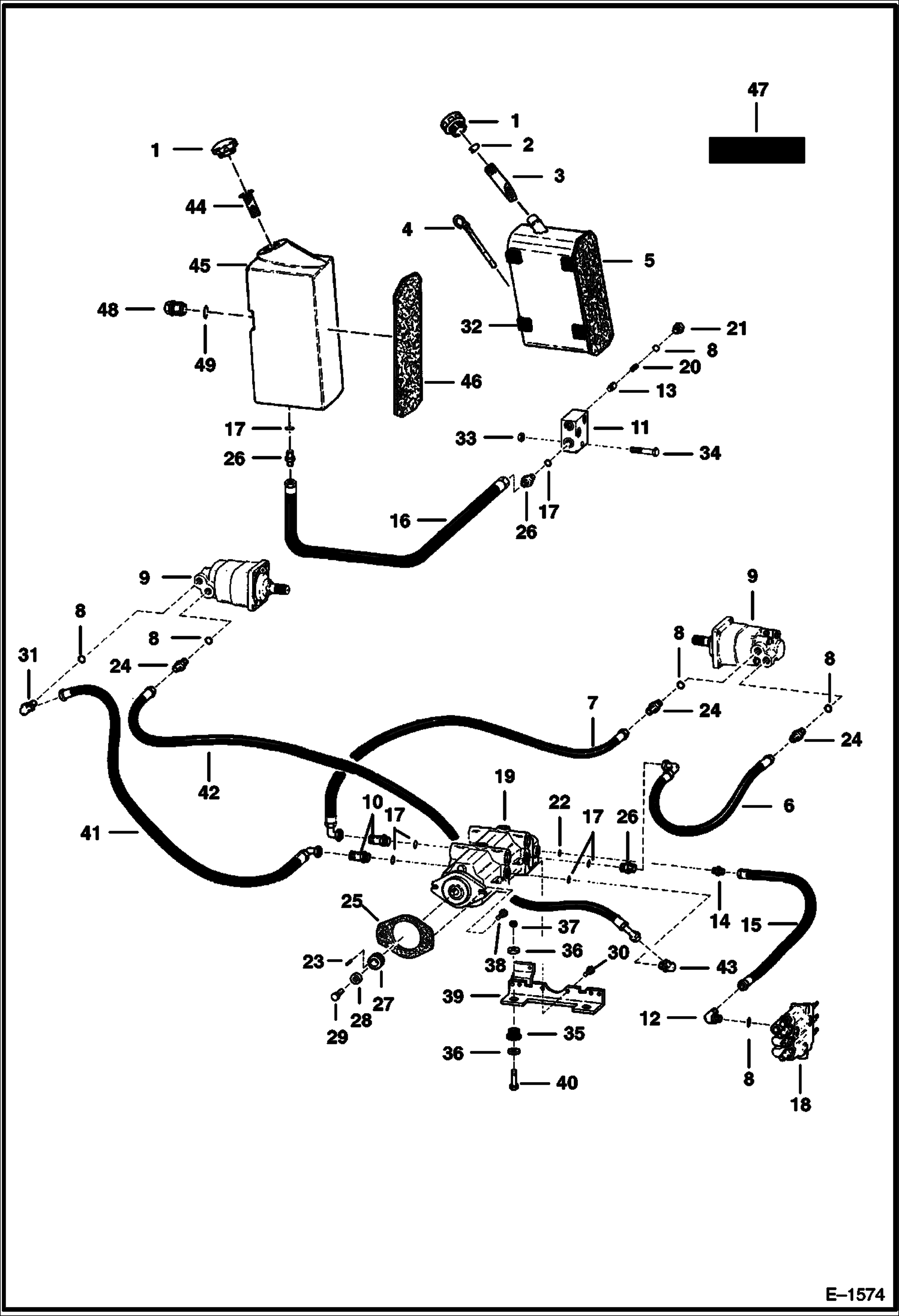 Схема запчастей Bobcat 500s - HYDROSTATIC CIRCUITRY (S/N 13001 & Above) HYDROSTATIC SYSTEM