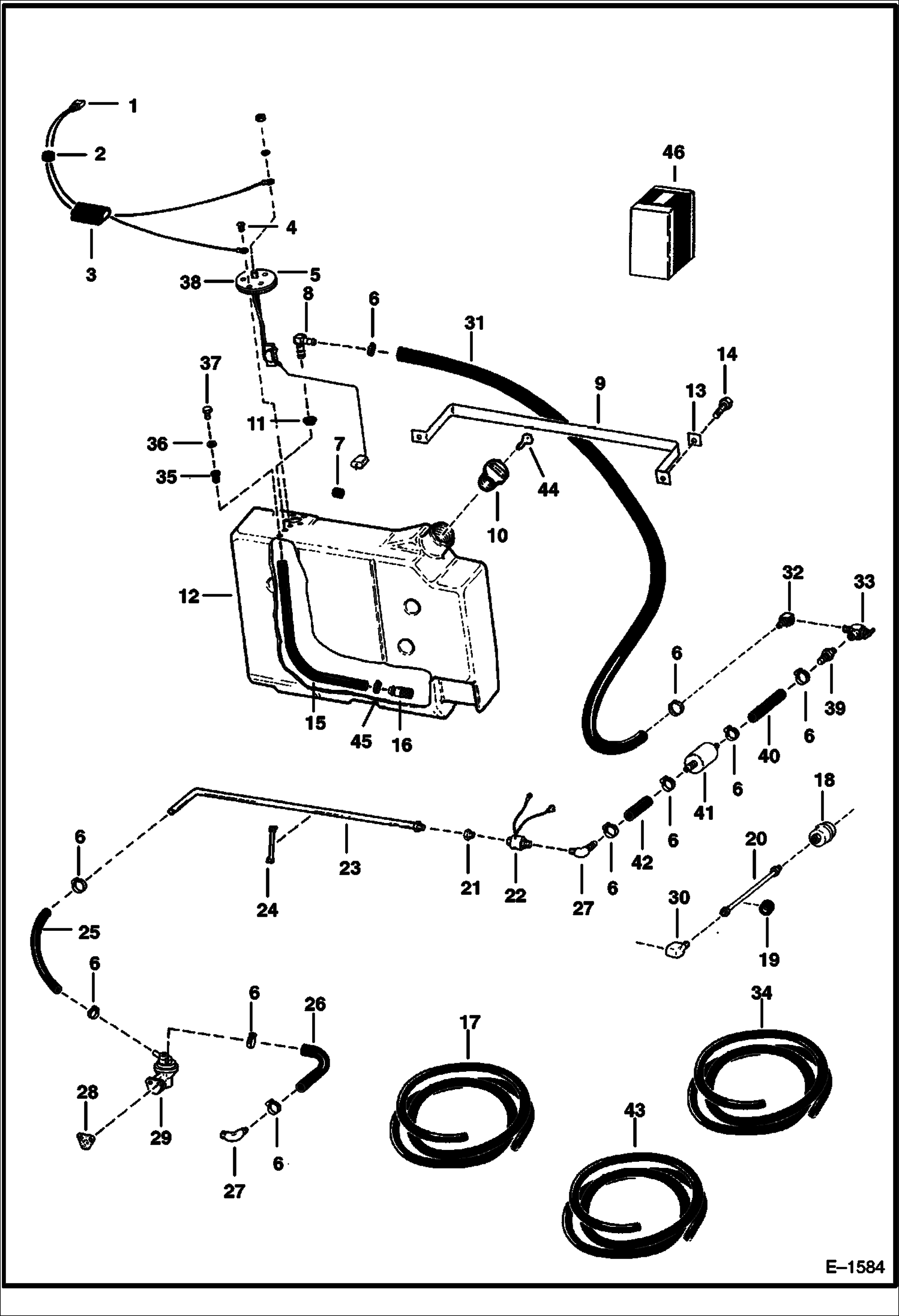 Схема запчастей Bobcat 600s - FUEL SYSTEM (S/N 13582 & Above) MAIN FRAME