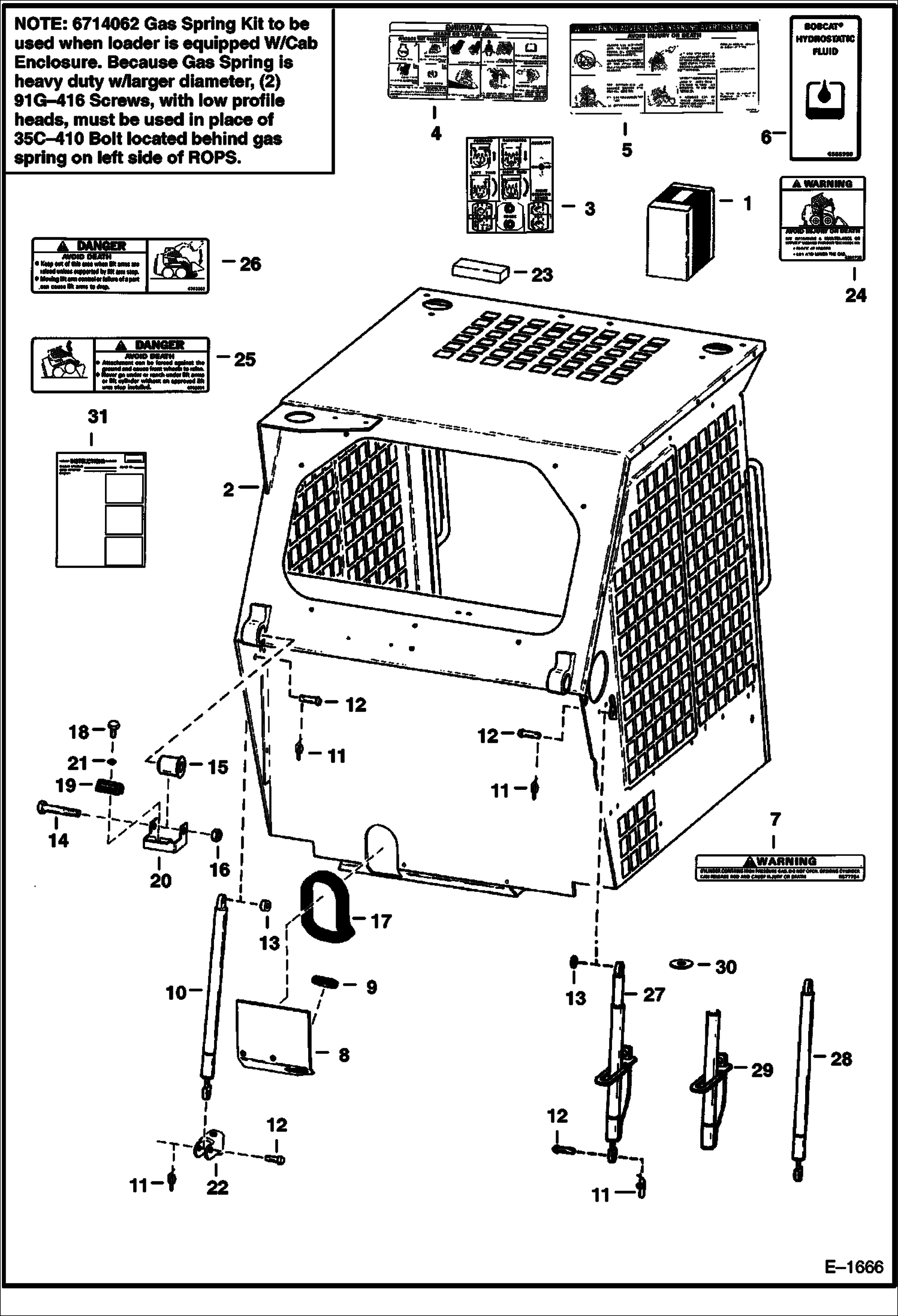 Схема запчастей Bobcat 600s - OPERATOR CAB (S/N 19999 & Below) MAIN FRAME