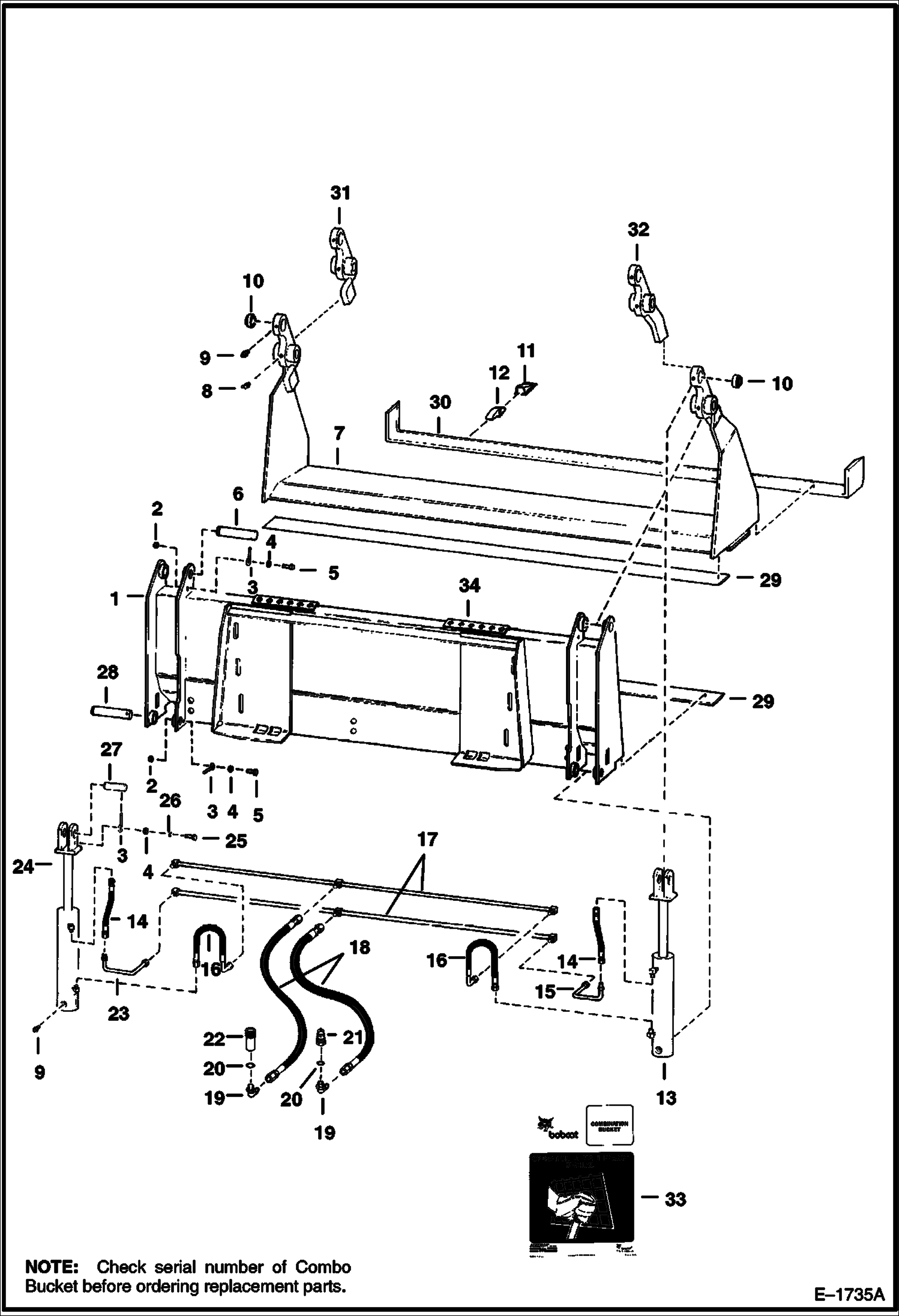 Схема запчастей Bobcat COMBINATION BUCKET - COMBINATION BUCKET 66 (1676,4mm) - S/N 431200425 & 413400231 & Below Loader