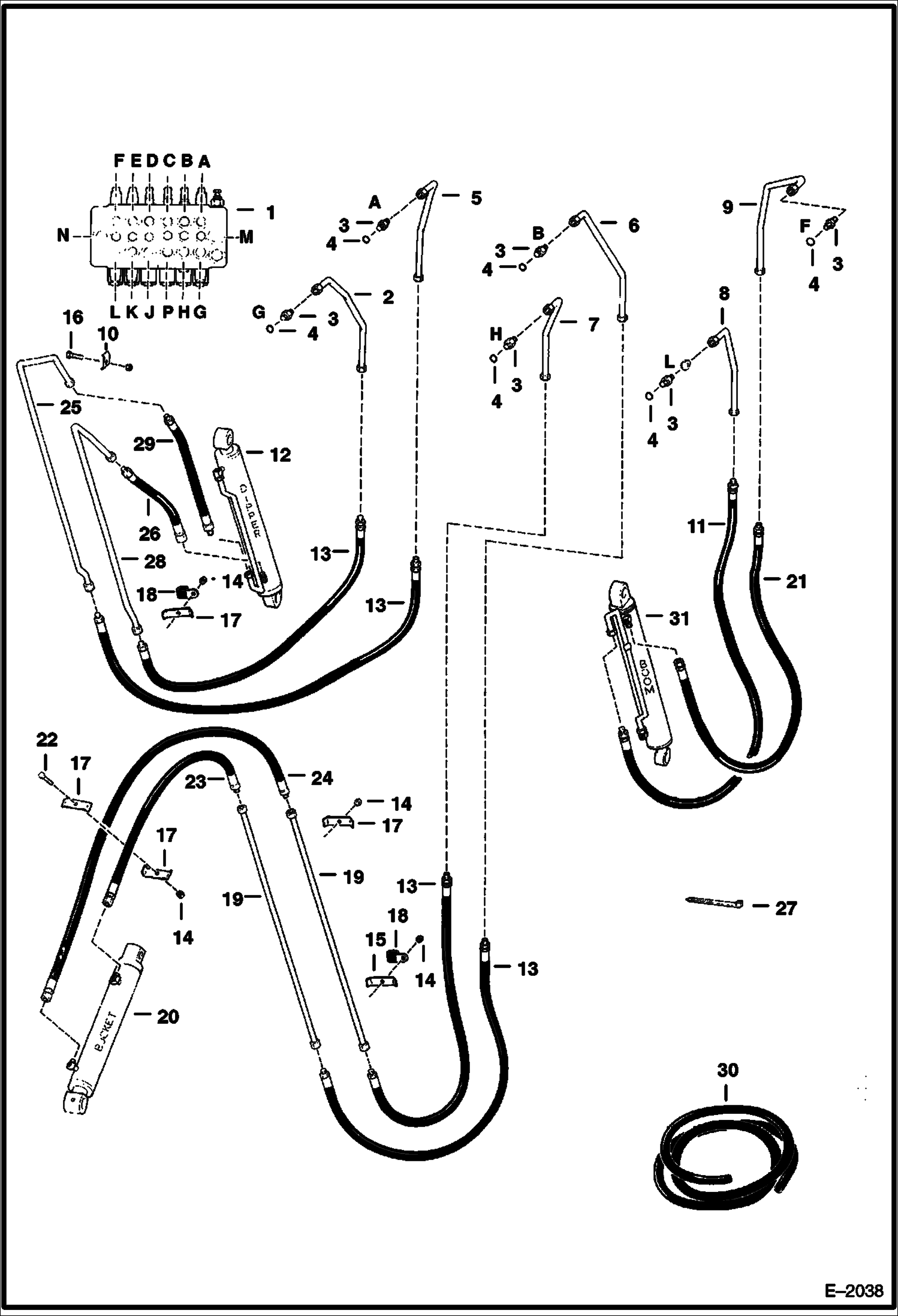 Схема запчастей Bobcat BACKHOE - BACKHOE (Boom Hydraulic Circuitry) (607 7750) 607 BACKHOE