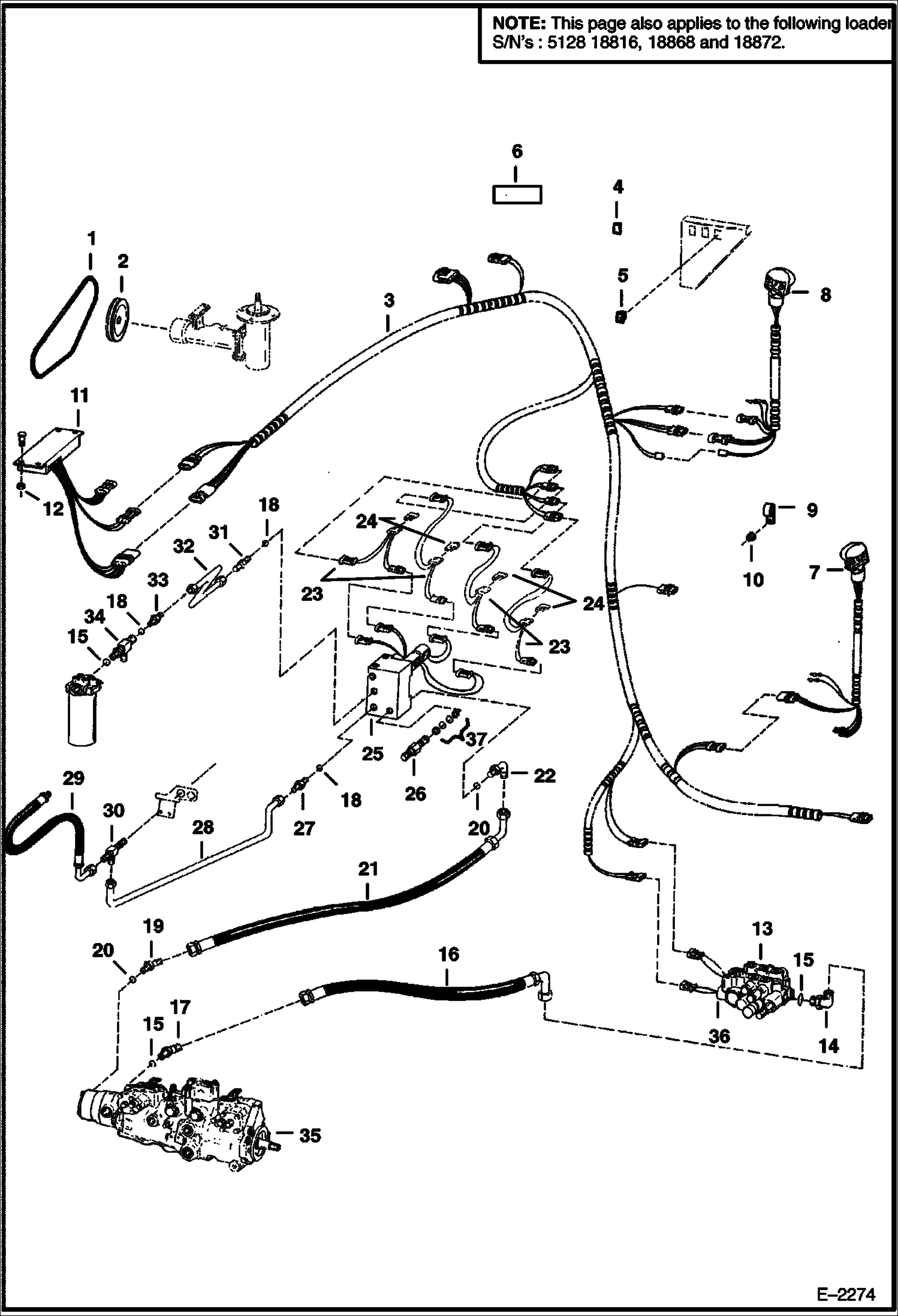 Схема запчастей Bobcat 800s - HIGH HORSEPOWER HYDRAULICS (Hydrostatic Circuitry) (For Proportional Auxiliaries) (S/N 5128 18892 & Above & 5097 18813 & Above - SEE NOTE) HIGH FLOW HYDRAULICS
