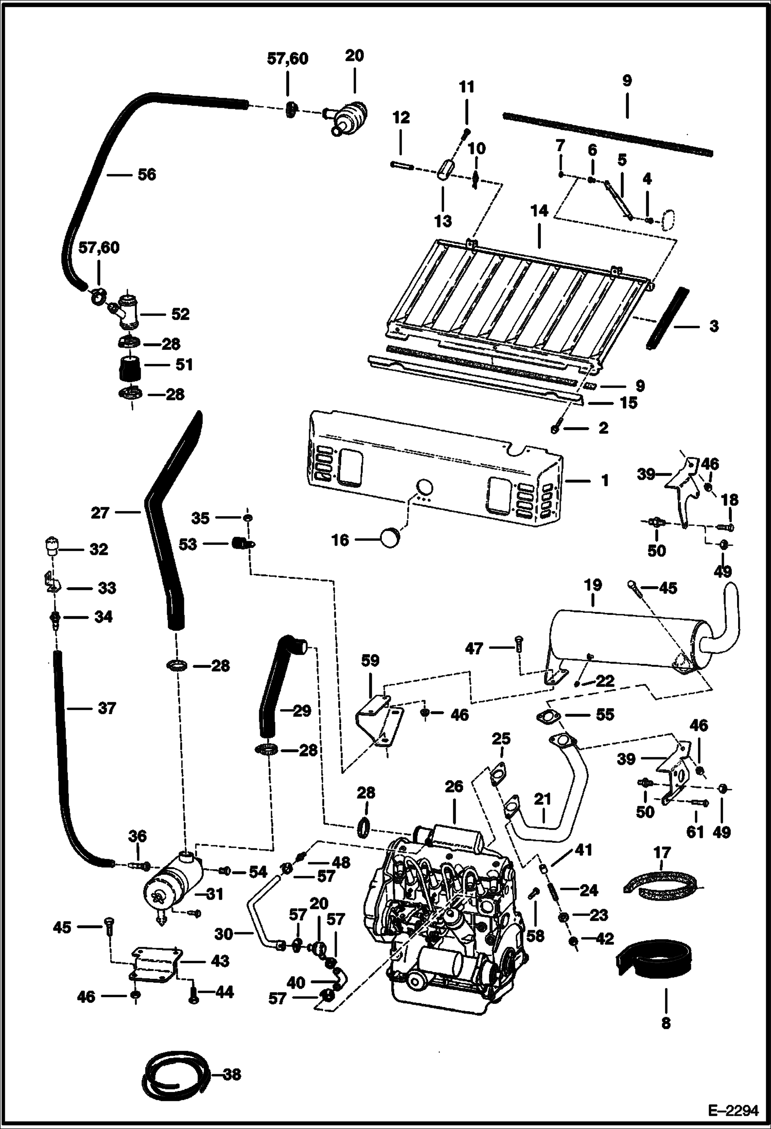 Схема запчастей Bobcat 700s - ENGINE & ATTACHING PARTS (Air Cleaner, Muffler & Grill) POWER UNIT