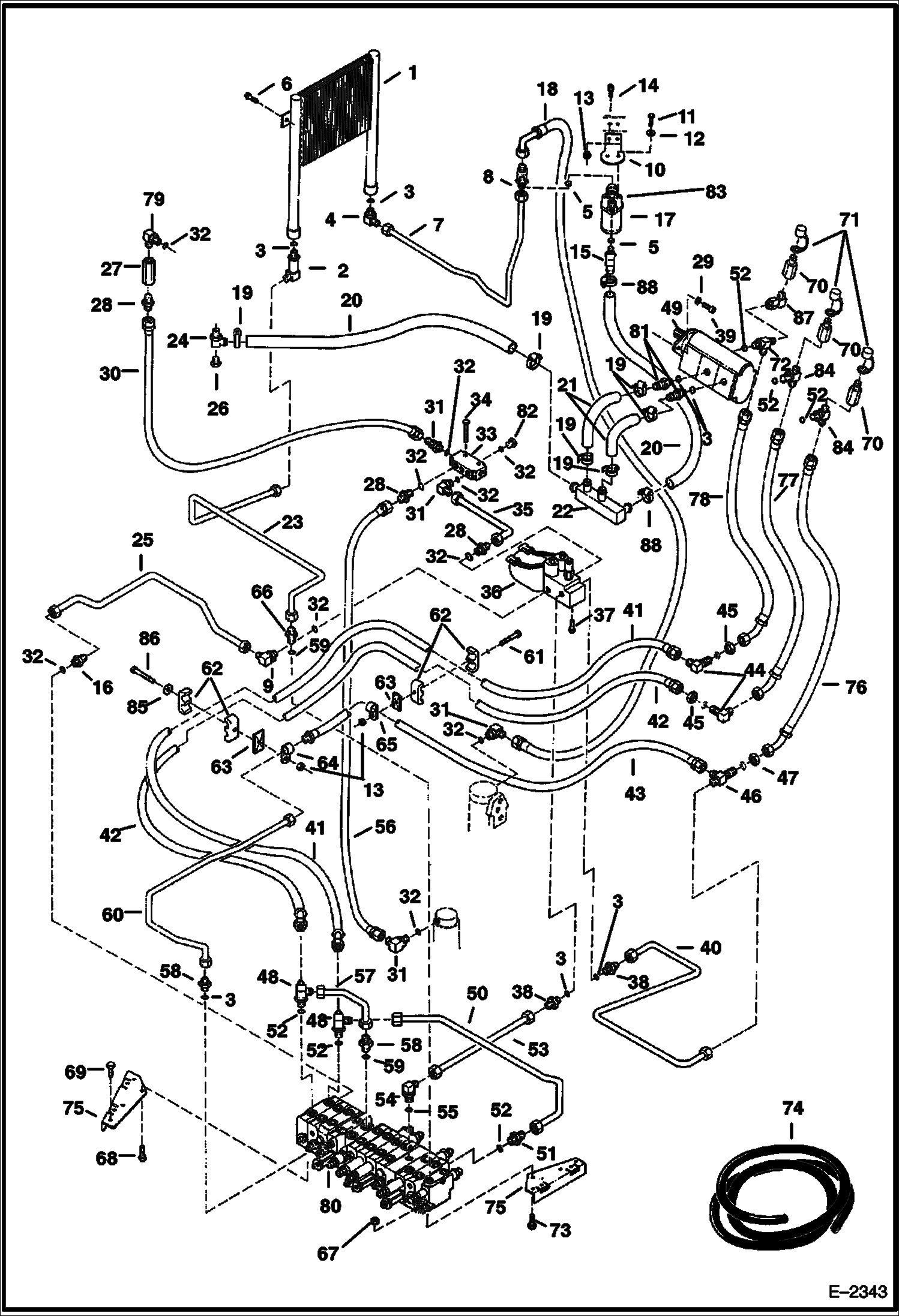 Схема запчастей Bobcat 320 - HYDRAULIC CIRCUITRY (Pump to Valve to Cooler to Filter) (S/N 562313001 - 562314899) HYDRAULIC SYSTEM