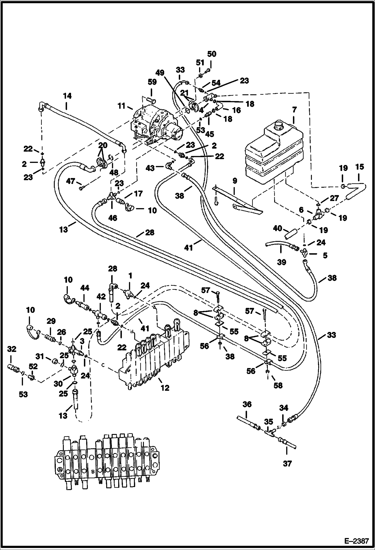 Схема запчастей Bobcat 337 - HYDRAULIC CIRCUITRY (Tank to Pump to Control Valve) HYDRAULIC SYSTEM