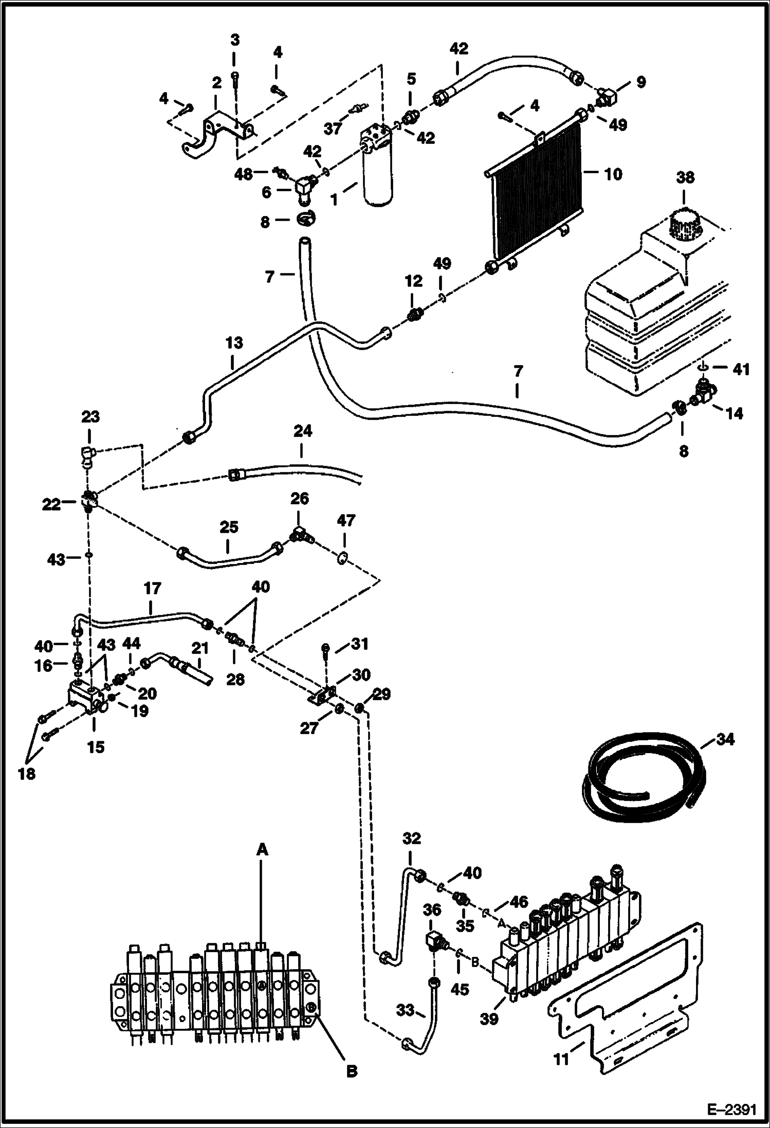 Схема запчастей Bobcat 337 - HYDRAULIC CIRCUITRY (Tank to Cooler Valve to Control Valve) HYDRAULIC SYSTEM