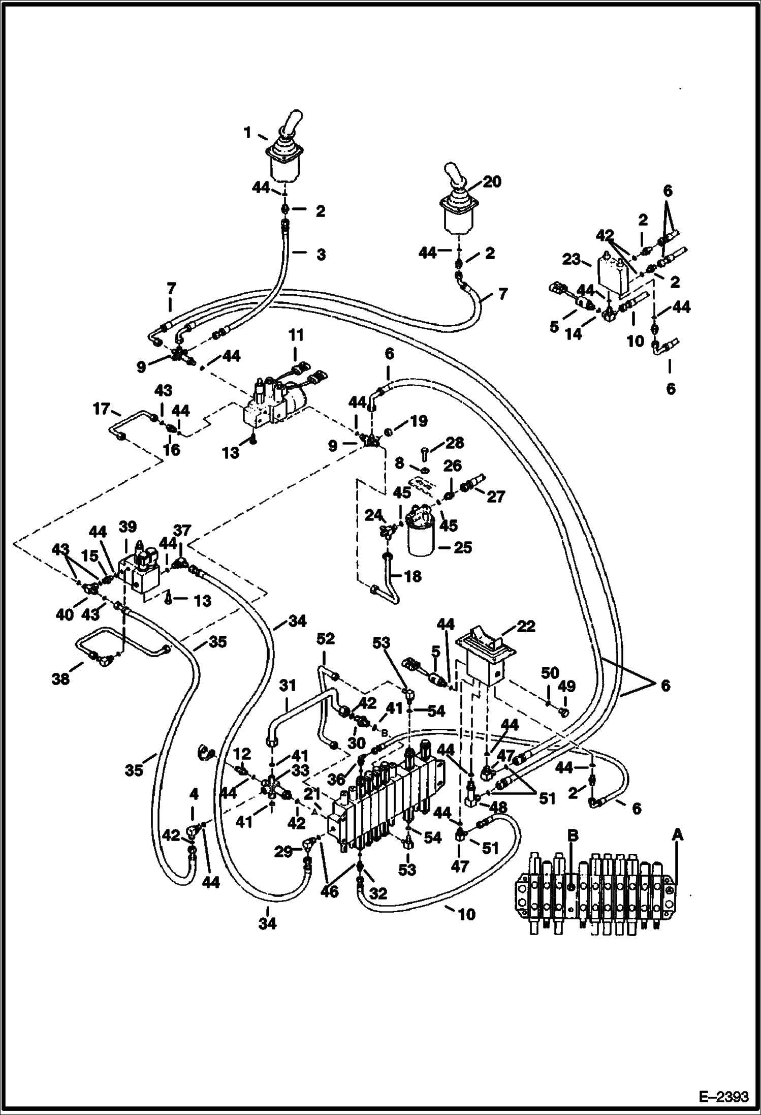 Схема запчастей Bobcat 337 - HYDRAULIC CIRCUITRY (Control Valve to Accumulator to Auxiliary Valve) HYDRAULIC SYSTEM