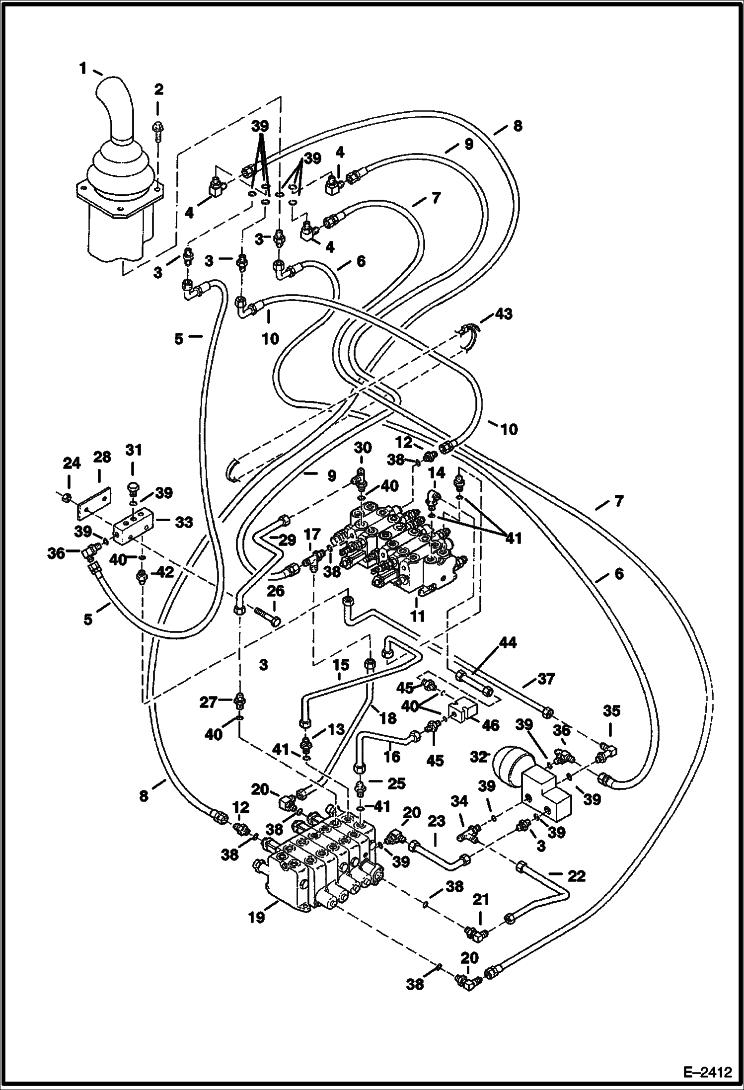 Схема запчастей Bobcat 331 - HYDRAULIC CIRCUITRY (L.H. Joystick Controls - Swing Motor & Boom) (Standard Control Pattern) (S/N 512913001 - 512915199) HYDRAULIC SYSTEM