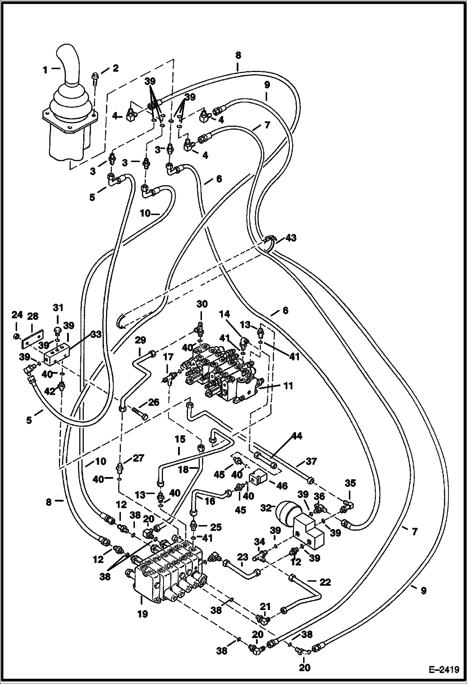Схема запчастей Bobcat 334 - HYDRAULIC CIRCUITRY (L. H. Joystick Controls - Swing Motor & Arm) (ISO Control Pattern) (S/N 512913001 - 512915199) HYDRAULIC SYSTEM