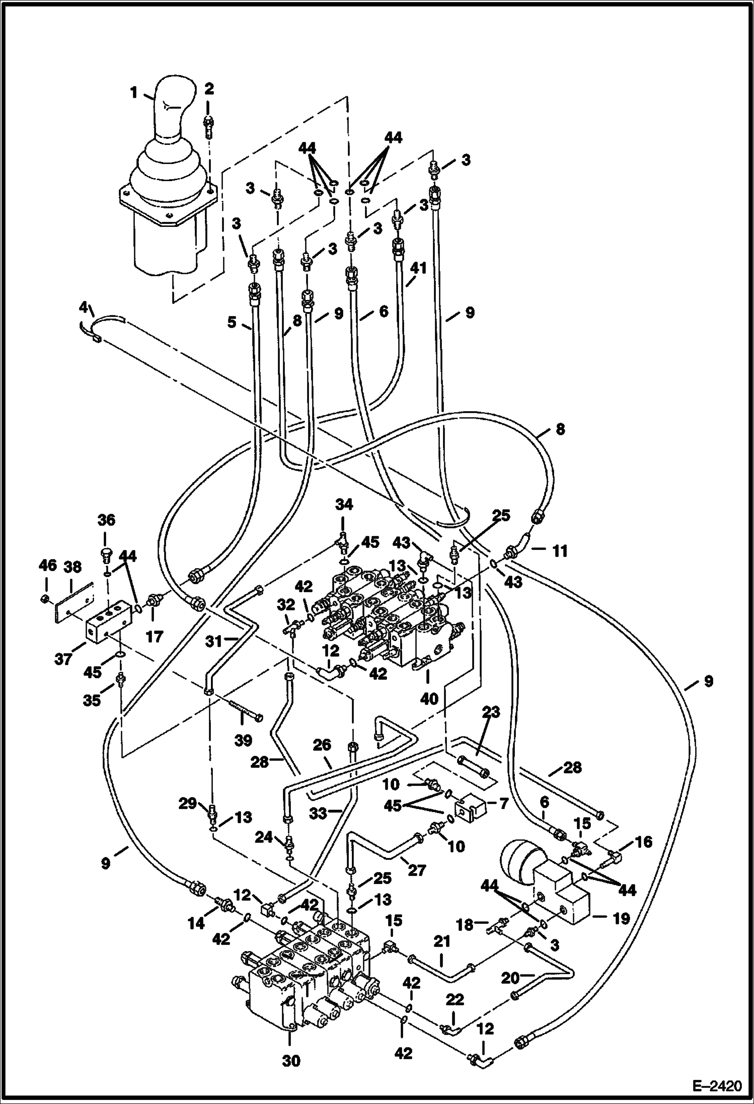 Схема запчастей Bobcat 334 - HYDRAULIC CIRCUITRY (R.H. Joystick Controls - Bucket & Arm) (Standard Control Pattern) (S/N 512913001 - 512915199) HYDRAULIC SYSTEM