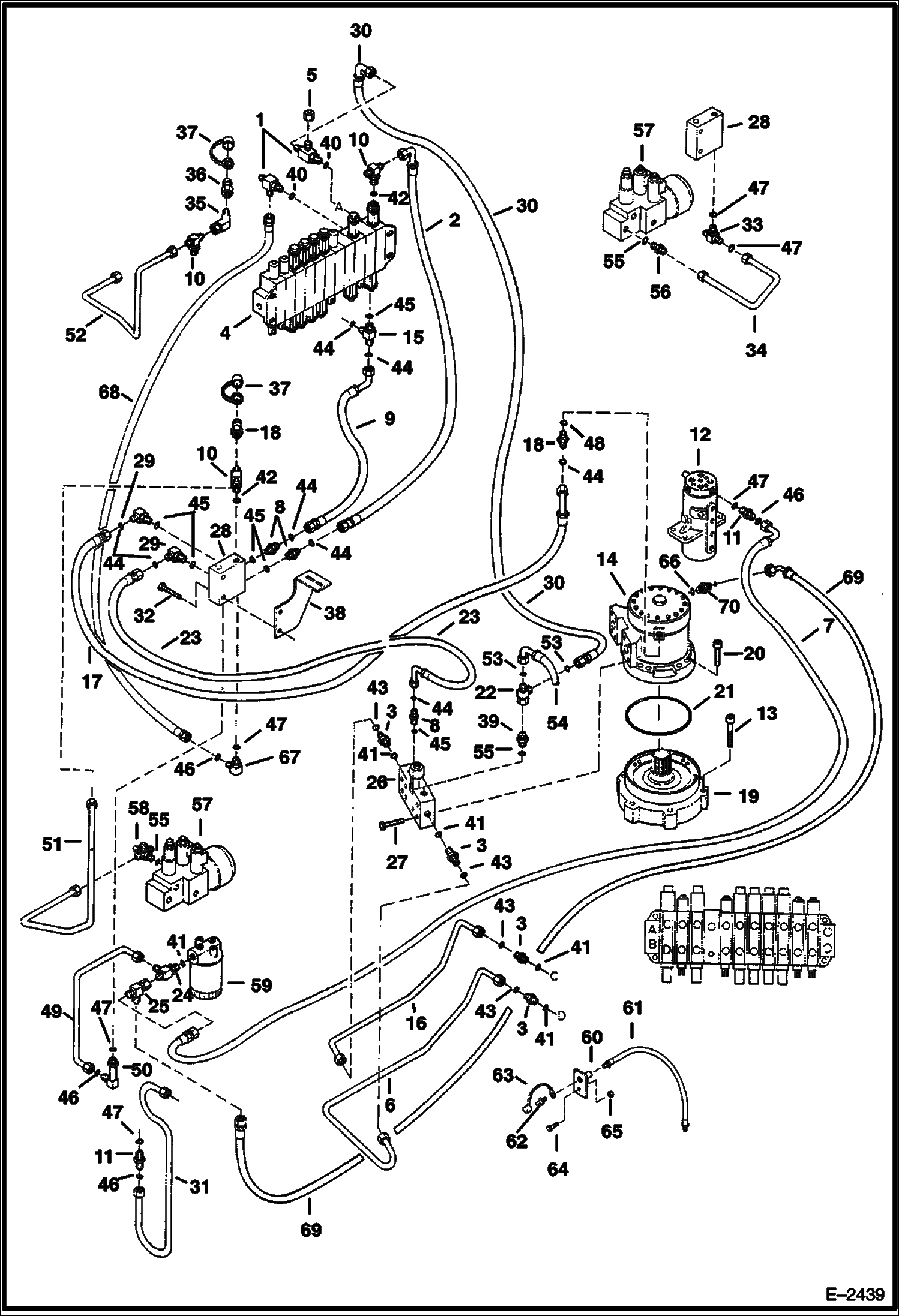 Схема запчастей Bobcat 337 - HYDRAULIC CIRCUITRY (Valve to Swing Motor to Local Valve to Swing Cylinder) (S/N 515411497 & Above) HYDRAULIC SYSTEM