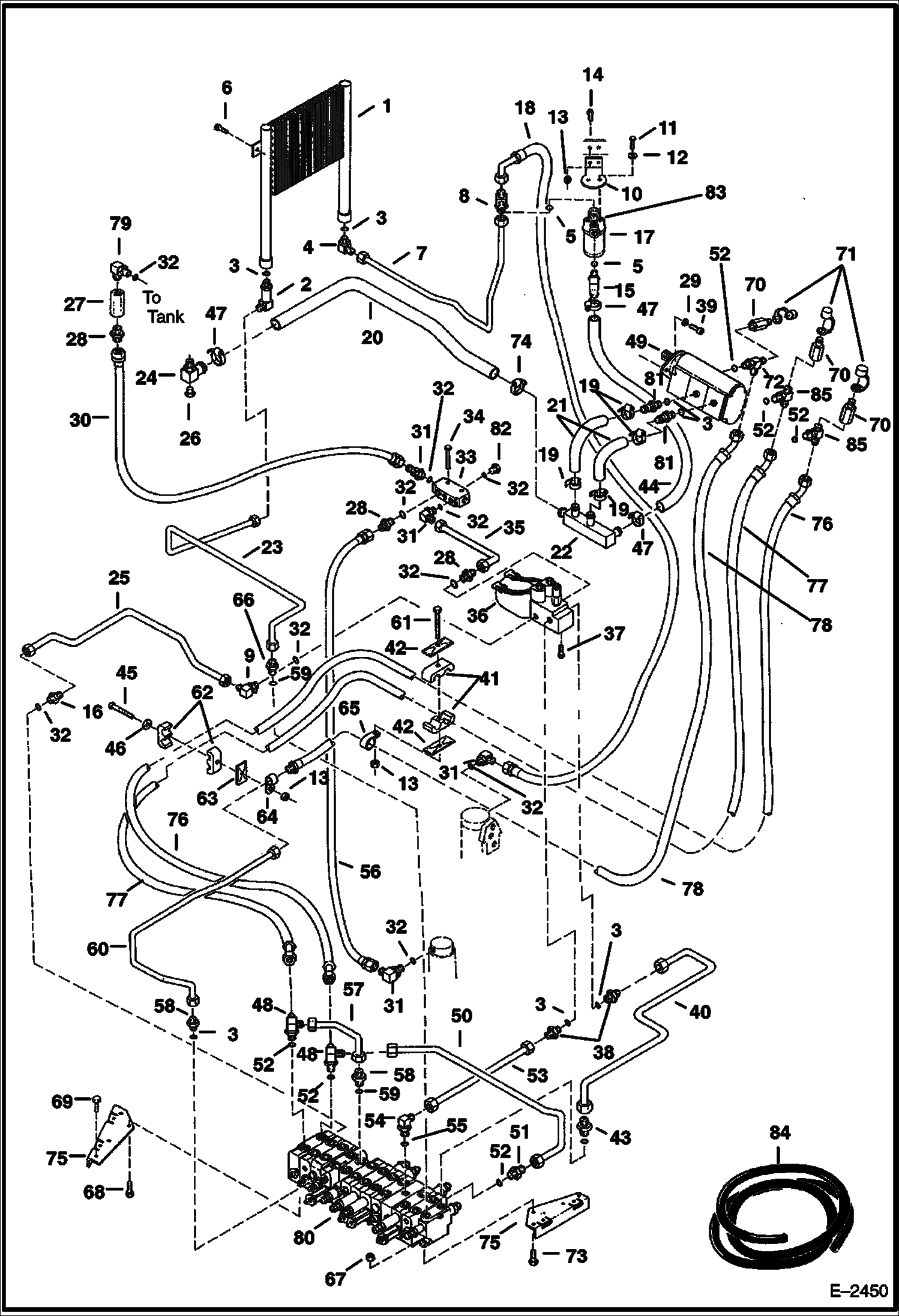 Схема запчастей Bobcat 320 - HYDRAULIC CIRCUITRY (Pump to Valve to Cooler to Filter) (S/N 562314900 & Above, 517811001 & Above) HYDRAULIC SYSTEM
