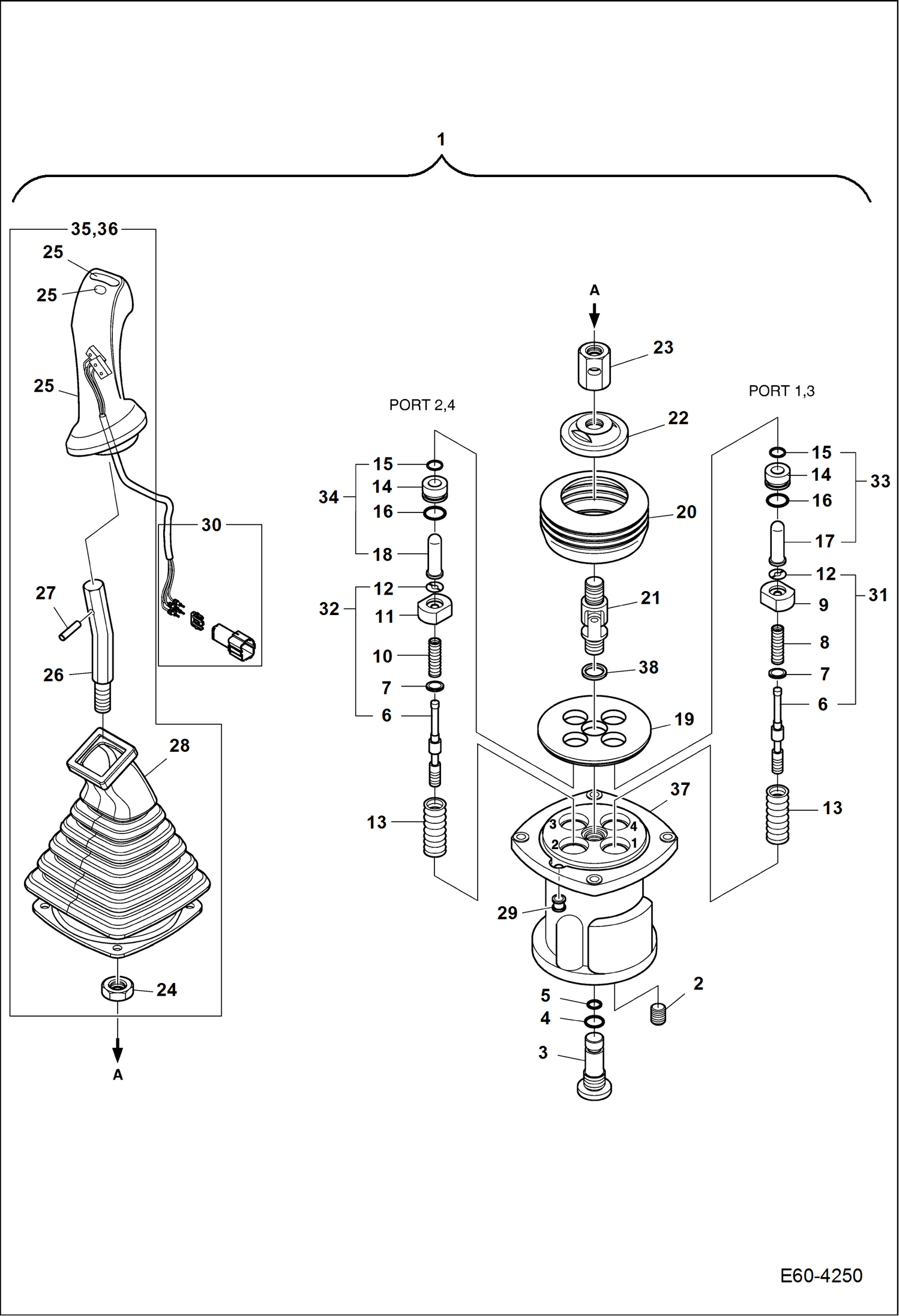 Схема запчастей Bobcat E60 - JOYSTICK (LH - RH) HYDRAULIC SYSTEM
