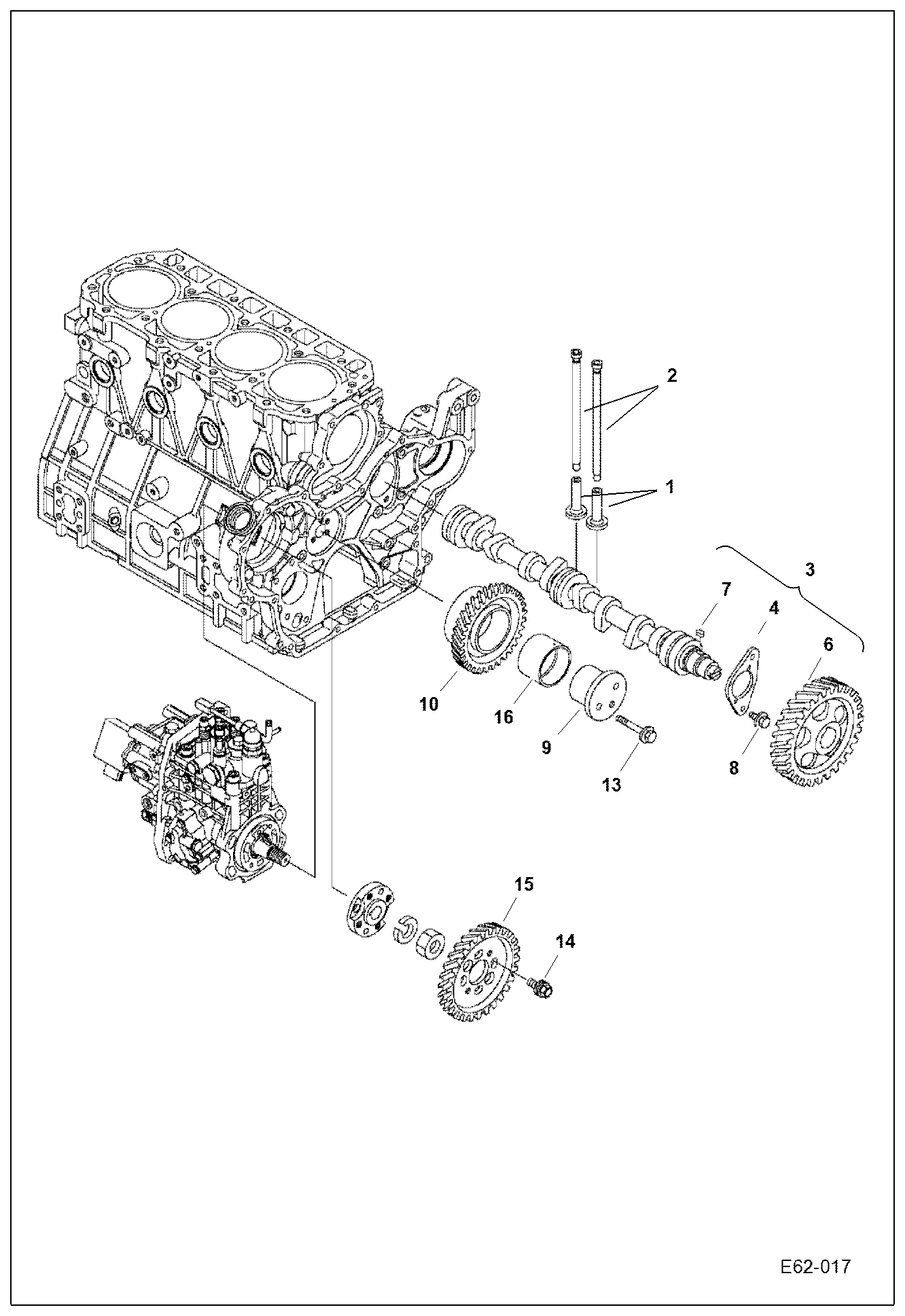 Схема запчастей Bobcat E62 - CAMSHAFT & DRIVING GEAR POWER UNIT