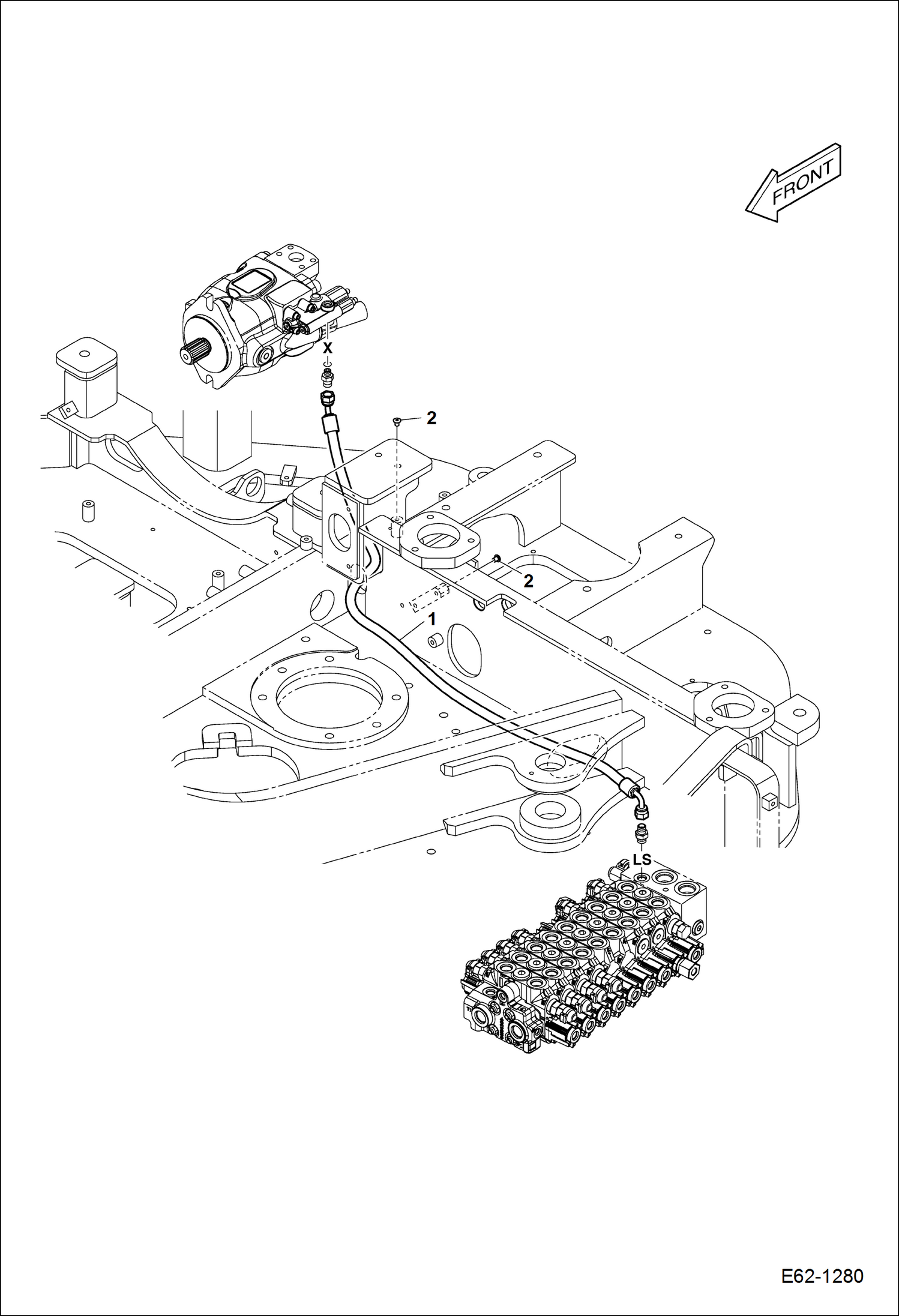 Схема запчастей Bobcat E62 - HYDRAULIC CIRCUITRY (Pump to Valve) HYDRAULIC SYSTEM