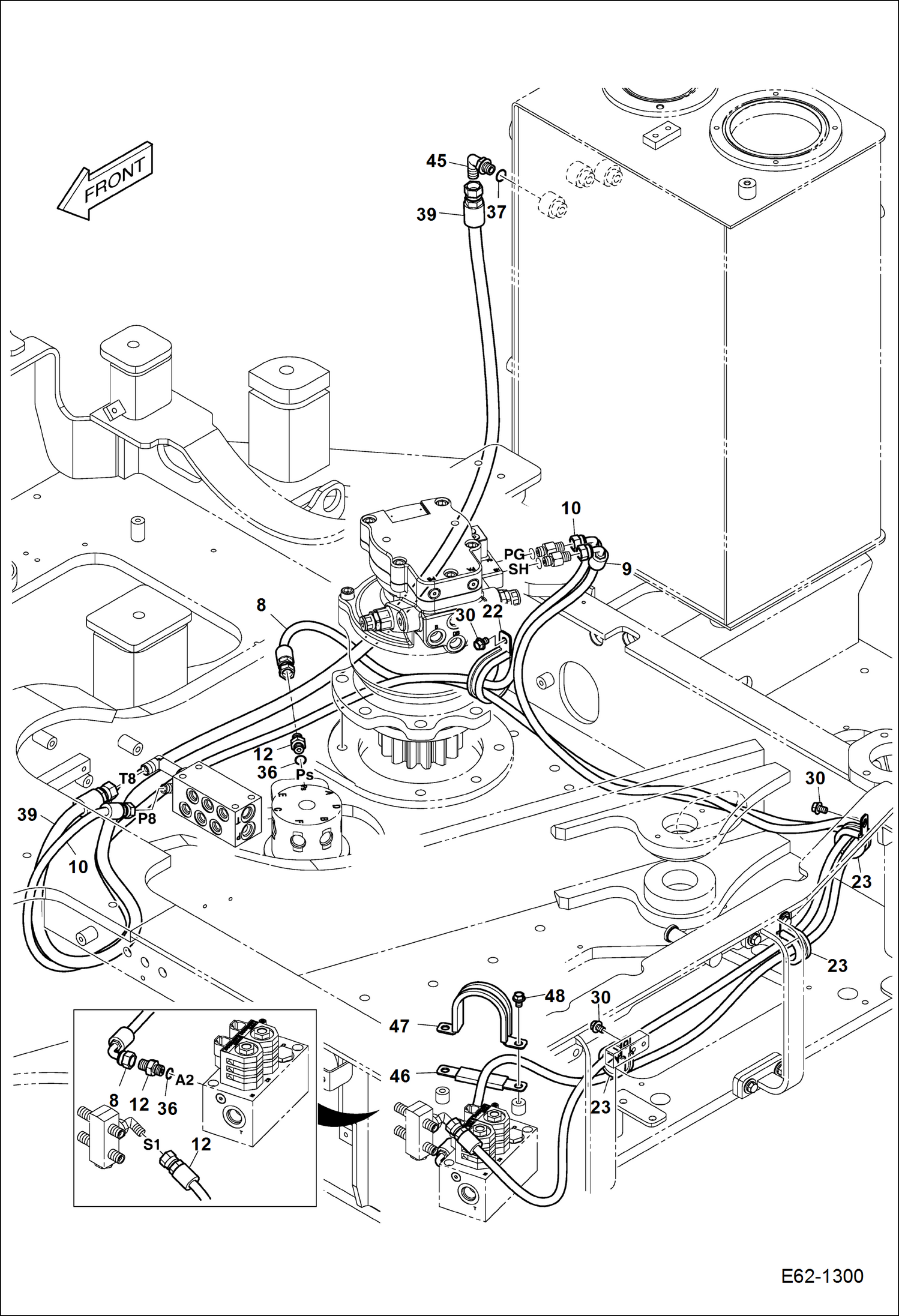 Схема запчастей Bobcat E62 - HYDRAULIC CIRCUITRY (Pump to Slew Motor) HYDRAULIC SYSTEM
